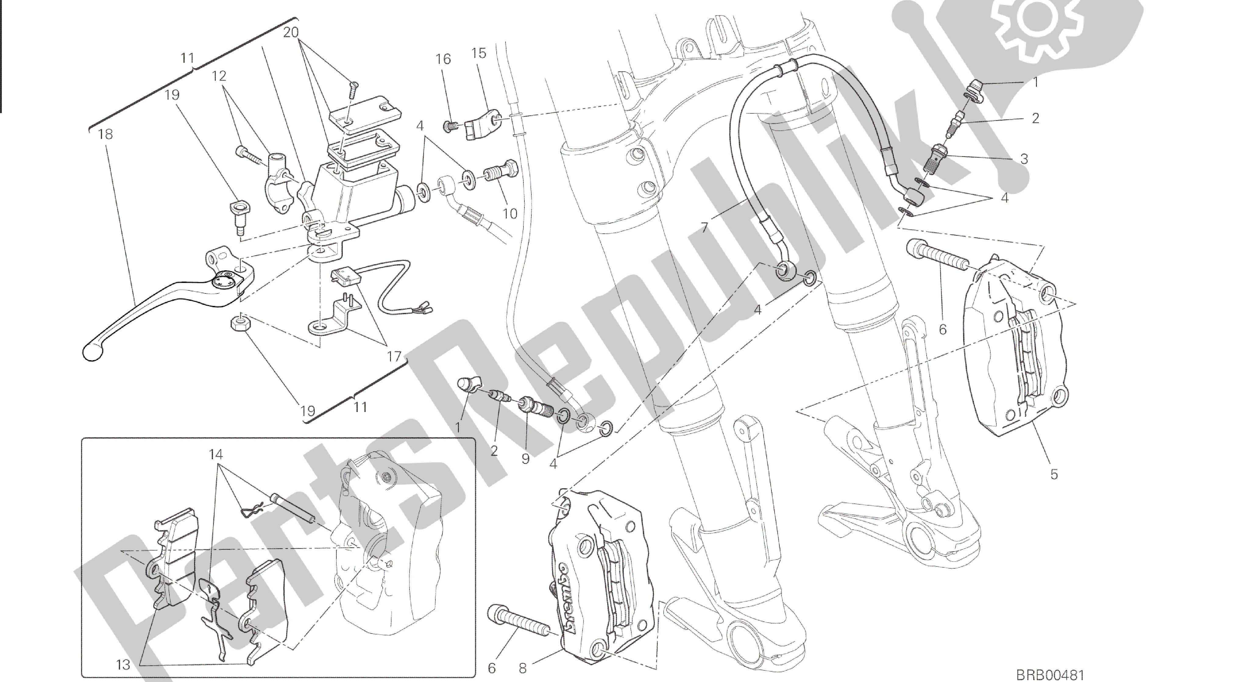 Alle onderdelen voor de Tekening 024 - Voorremsysteem [mod: M 821] Groepsframe van de Ducati Monster 821 2015