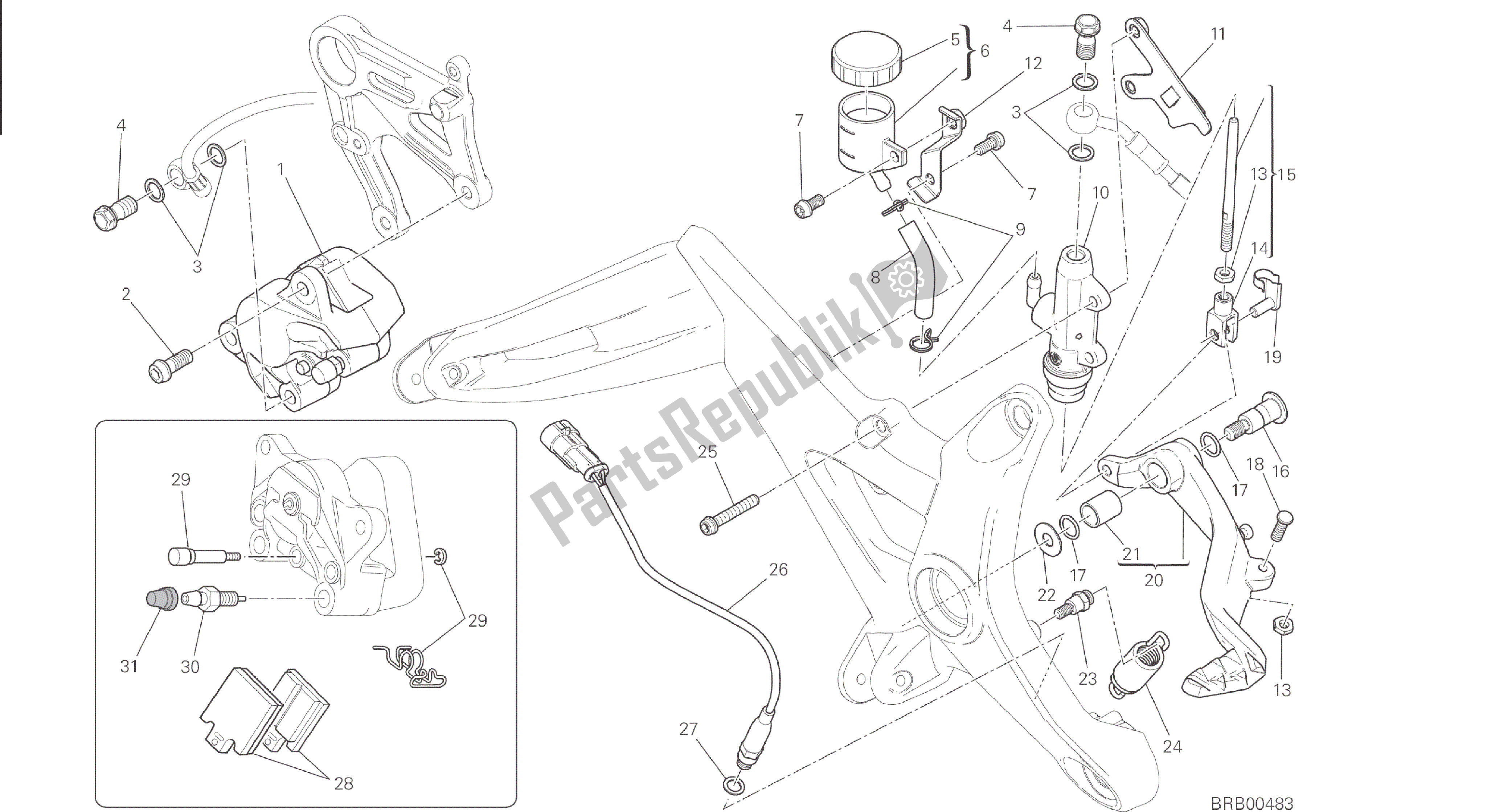 Todas las partes para Dibujo 025 - Sistema De Freno Trasero [mod: M 821] Bastidor De Grupo de Ducati Monster 821 2015