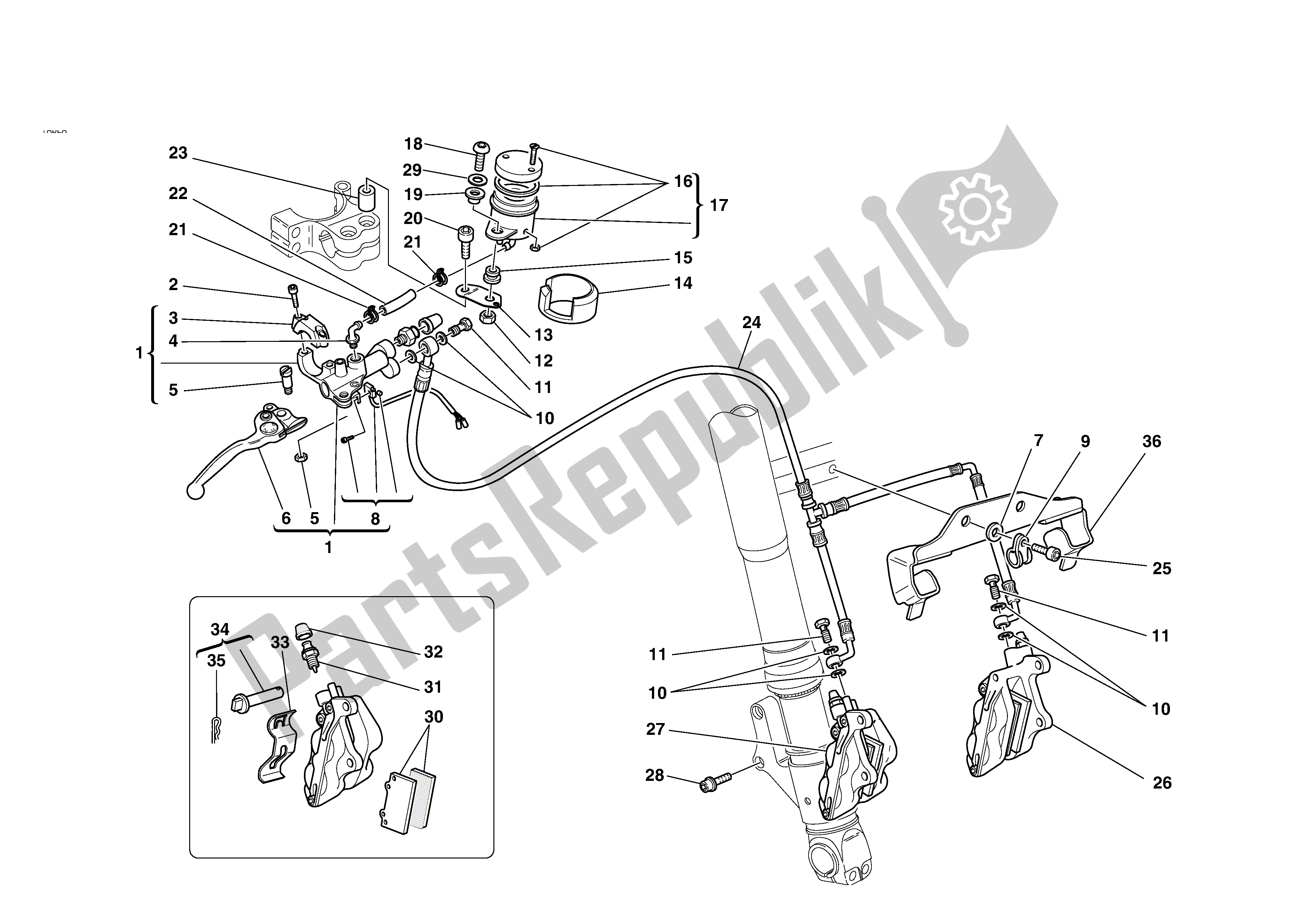 Todas las partes para Freno Hidráulico Delantero de Ducati MH 900 2001 - 2002