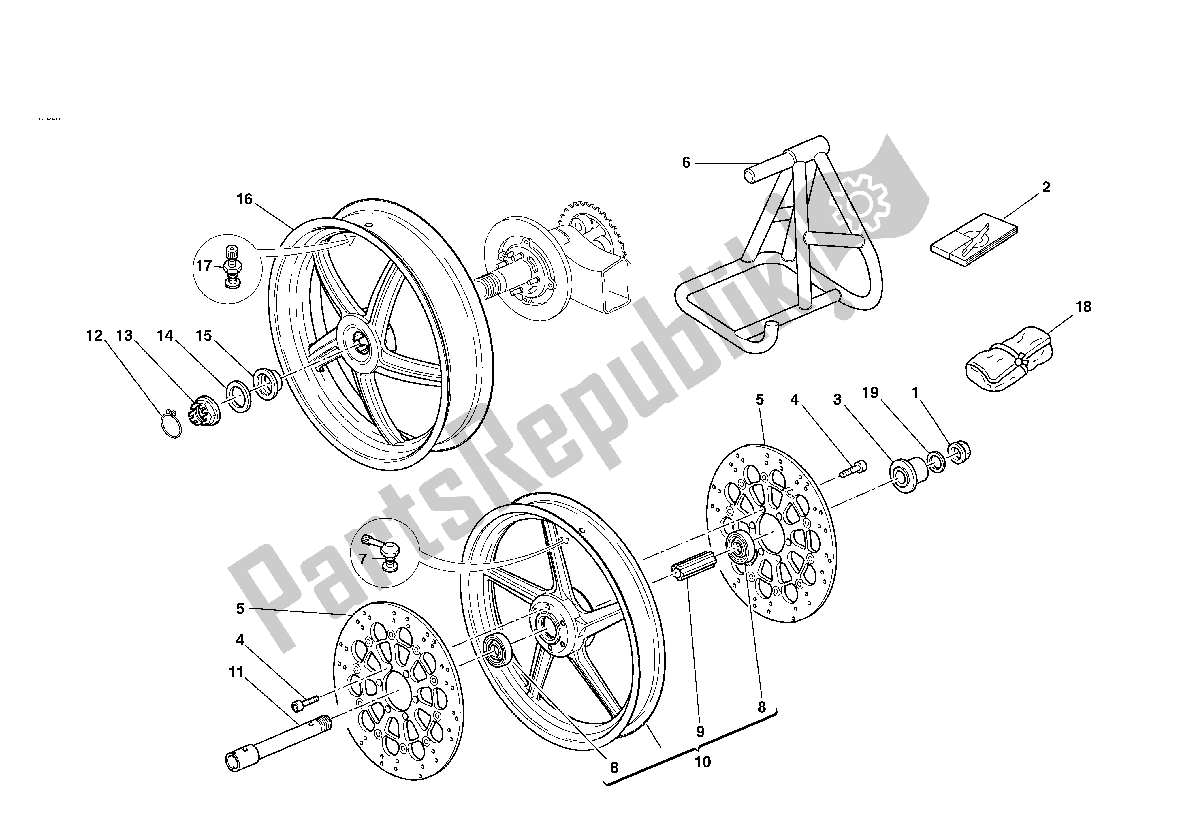 All parts for the Wheels of the Ducati MH 900 2001 - 2002
