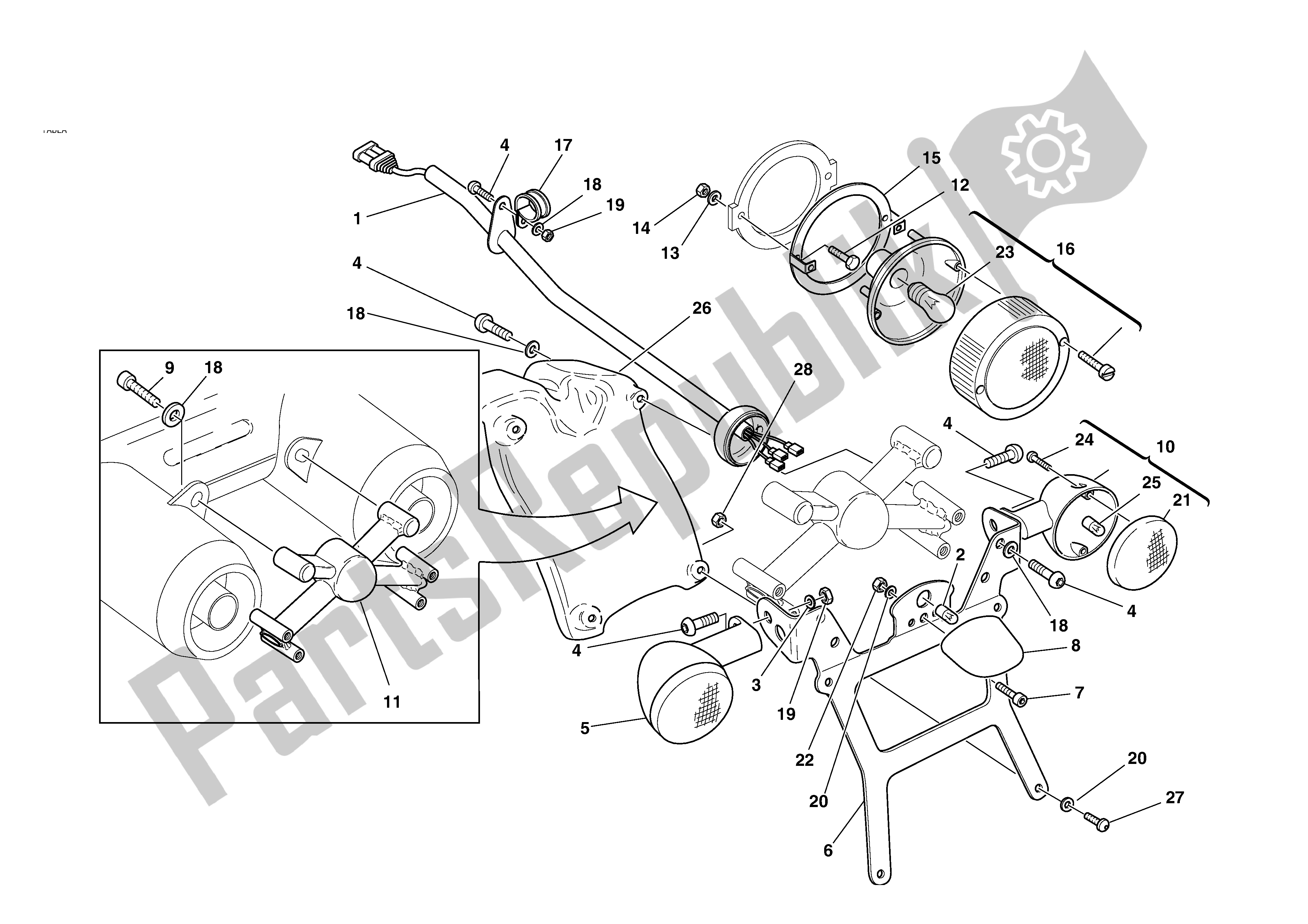 Alle onderdelen voor de Nummerplaathouder van de Ducati MH 900 2001 - 2002