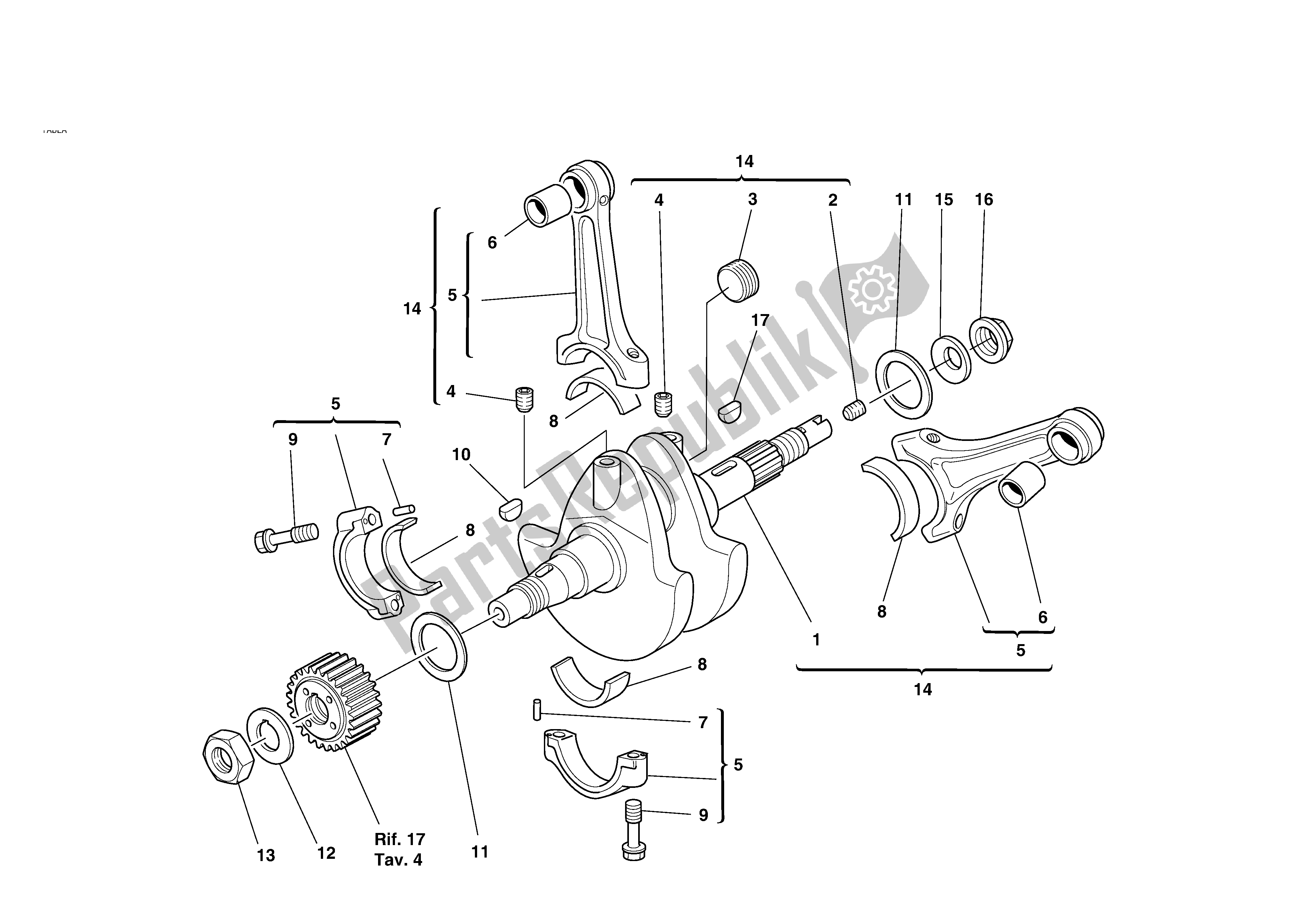 All parts for the Crankshaft of the Ducati MH 900 2001 - 2002