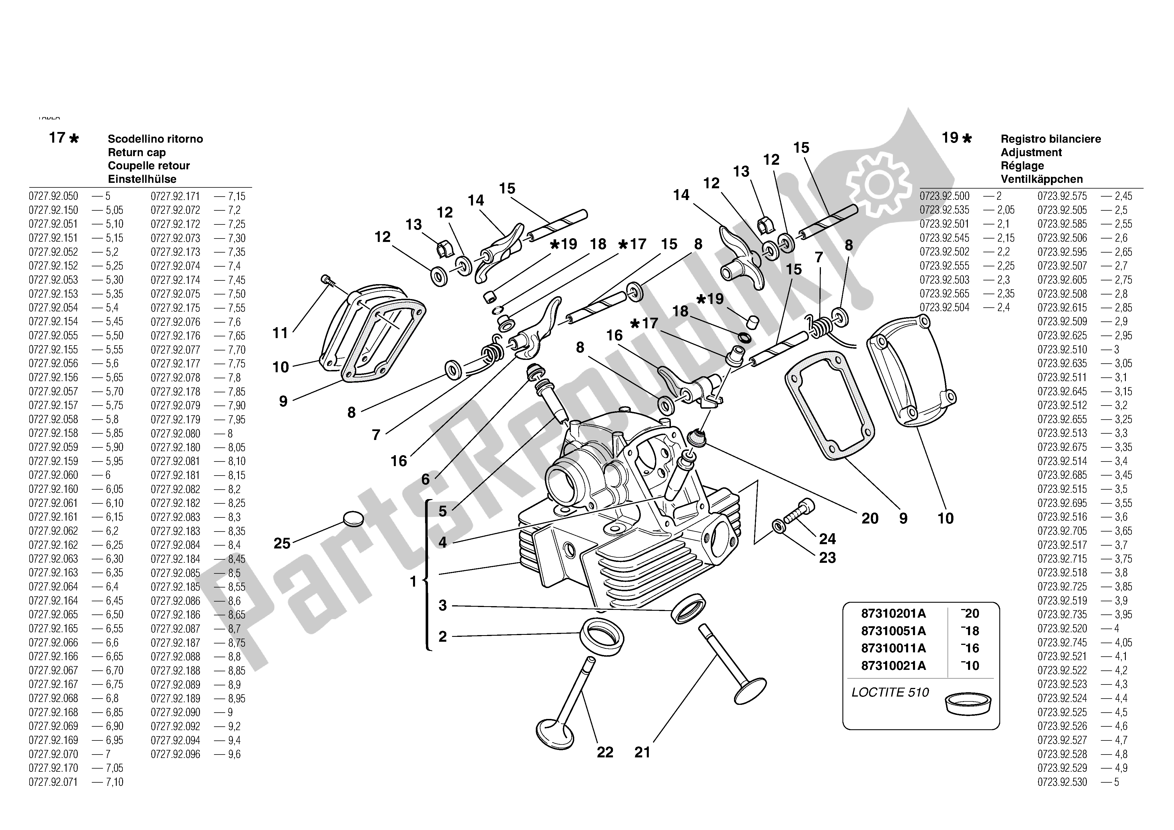 Alle onderdelen voor de Verticale Kop van de Ducati MH 900 2001 - 2002