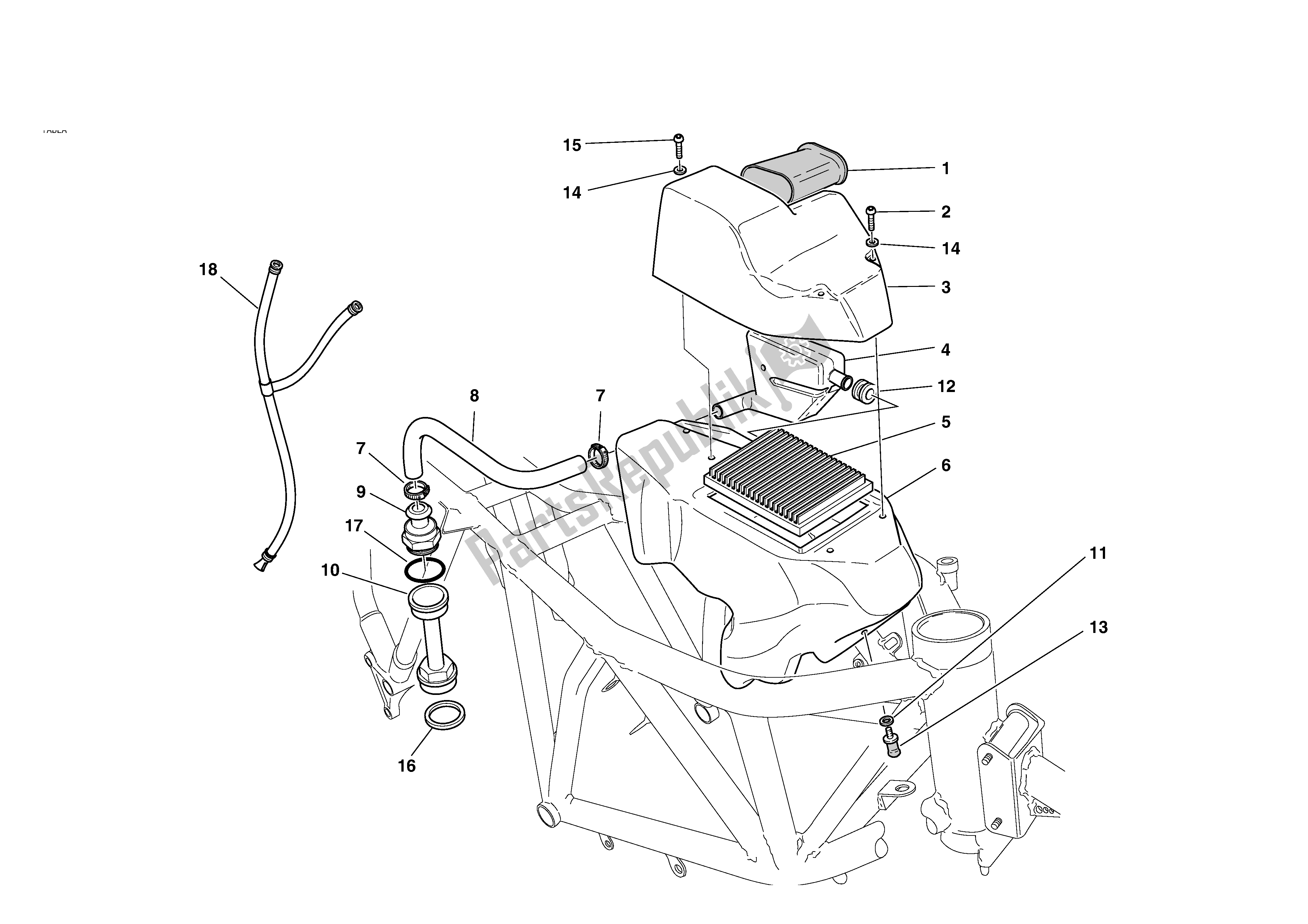 Alle onderdelen voor de Luchtinductie En Oplosmiddel van de Ducati MH 900 2001 - 2002