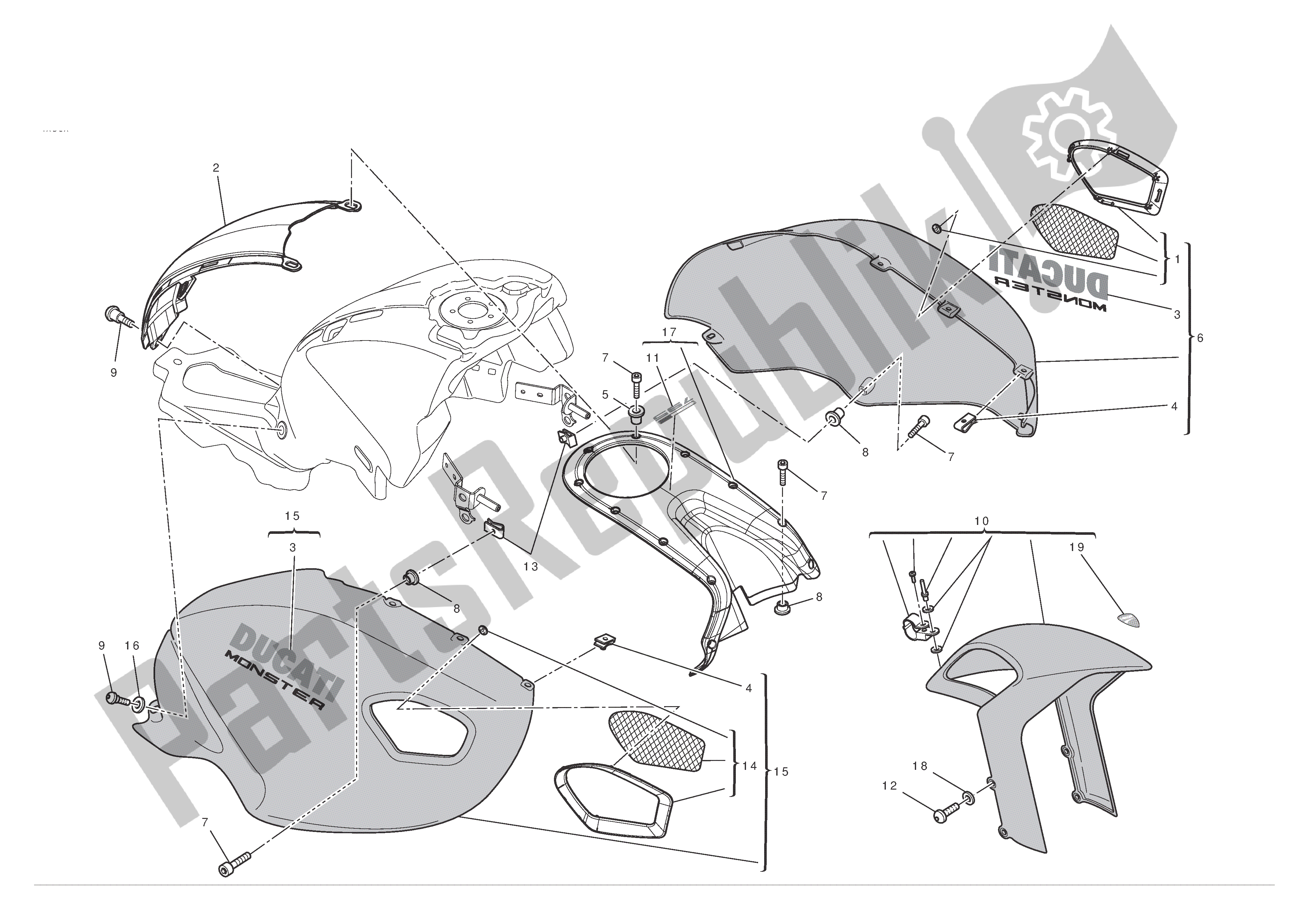Todas las partes para Tanque De Combustible (tapa) de Ducati Monster Thailand 795 2012 - 2015