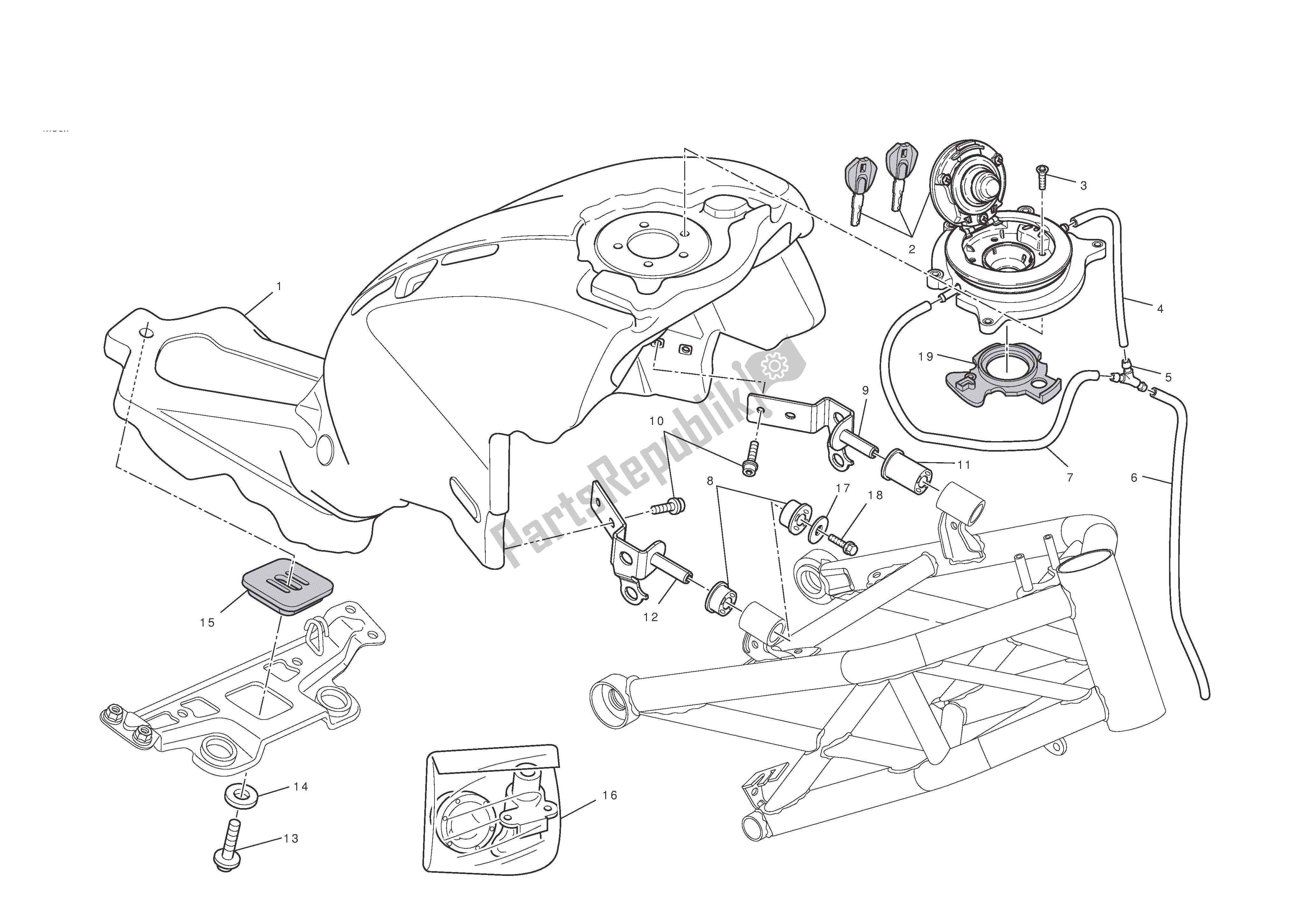 All parts for the Fuel Tank of the Ducati Monster ABS 796 2012