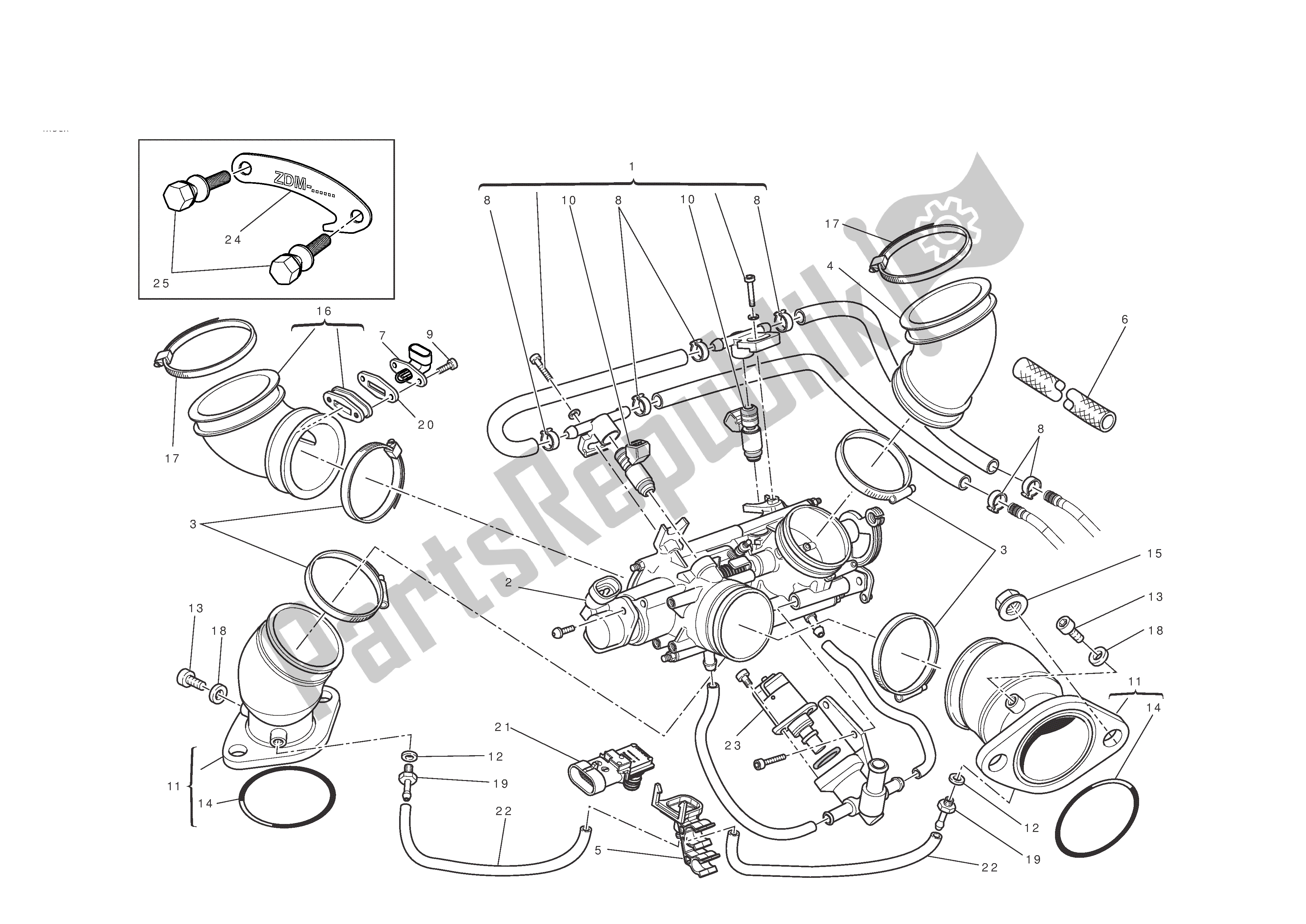 Alle onderdelen voor de Inlaatspruitstukken van de Ducati Monster ABS 796 2012