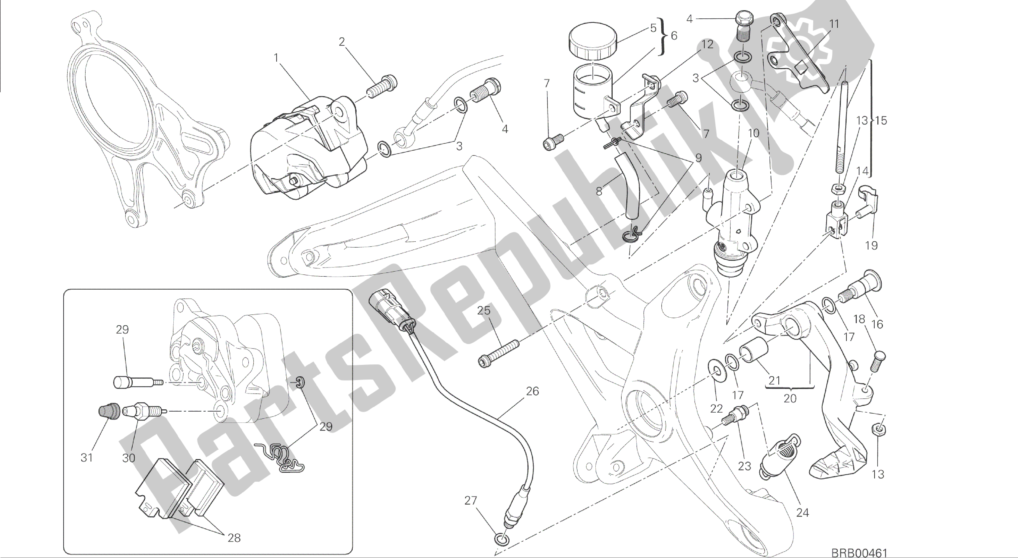 Todas as partes de Desenho 025 - Sistema De Freio Traseiro [mod: M 1200] Quadro De Grupo do Ducati Monster 1200 2014