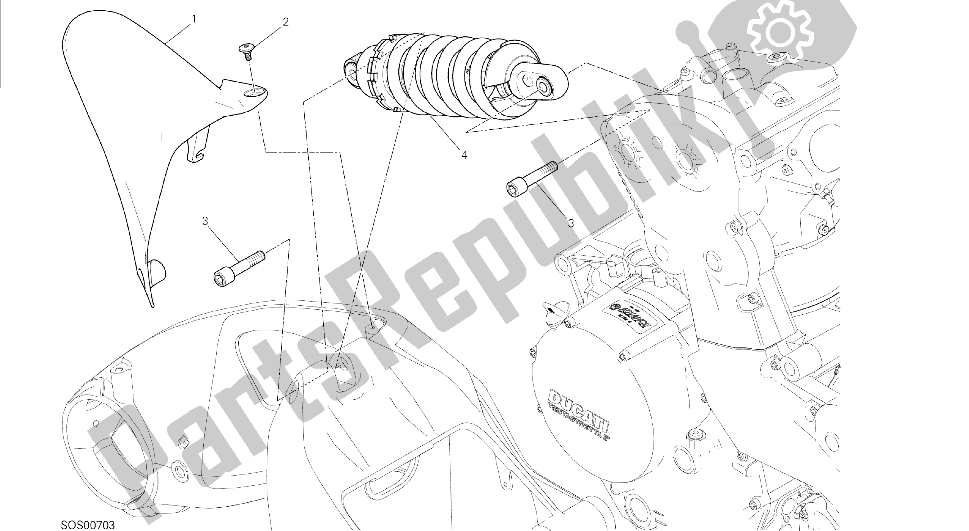 Todas las partes para Dibujo 028 - Marco De Grupo Sospensione Posteriore [mod: M 1200; Xst: Chn, Eur, Fra, Jap] de Ducati Monster 1200 2014