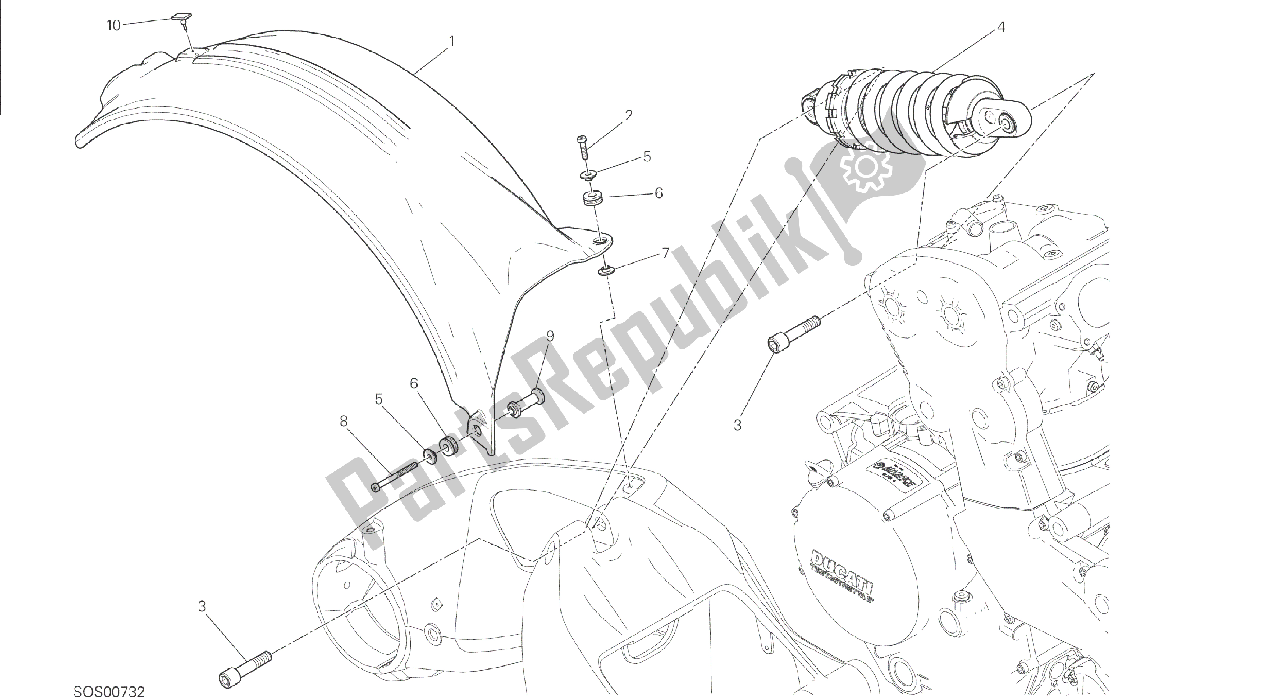 Todas las partes para Dibujo 028 - Marco De Grupo Sospensione Posteriore [mod: M 1200; Xst: Aus] de Ducati Monster 1200 2014