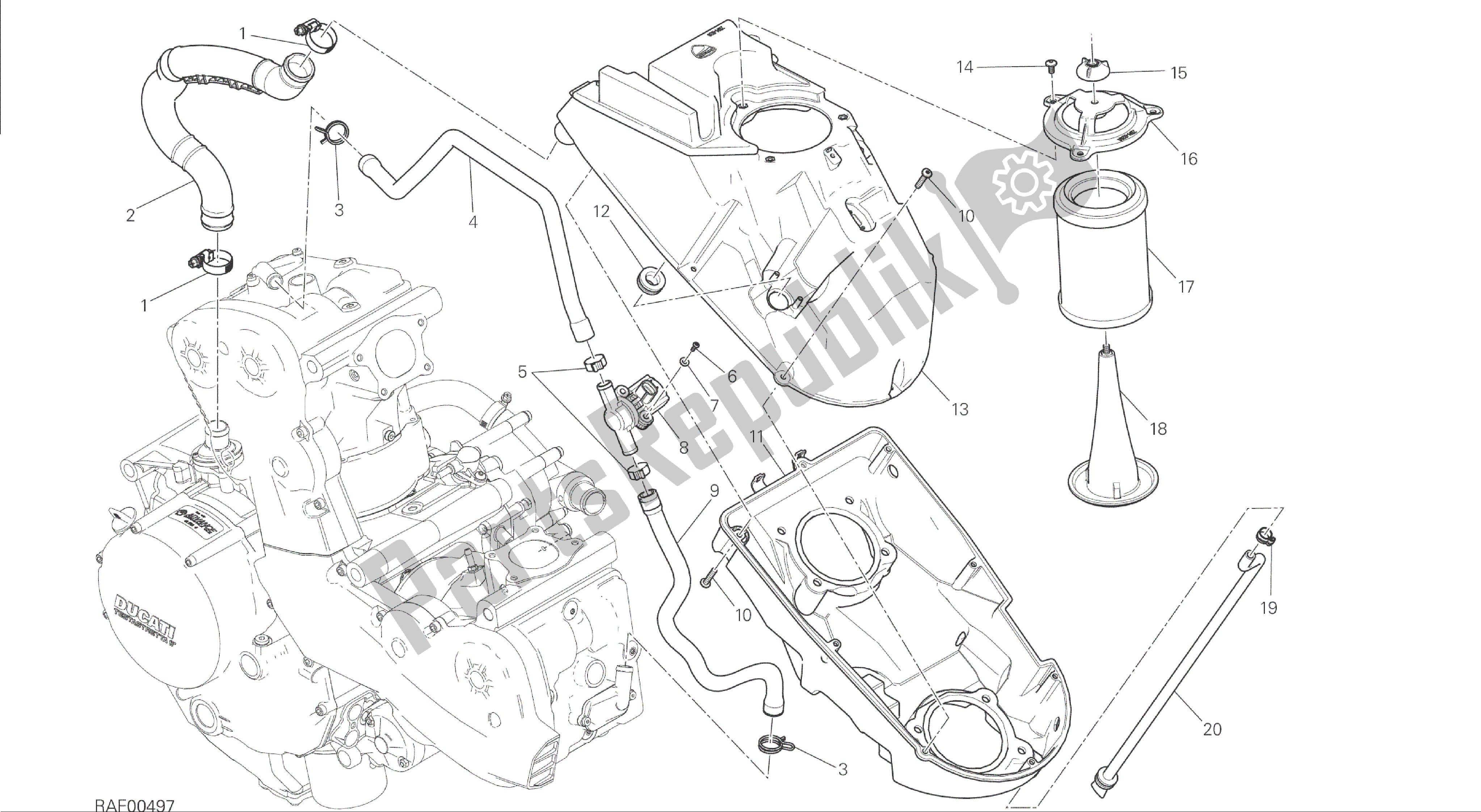 Todas las partes para Dibujo 029 - Toma De Aire - Respiradero De Aceite [mod: M 1200] Marco De Grupo de Ducati Monster 1200 2014