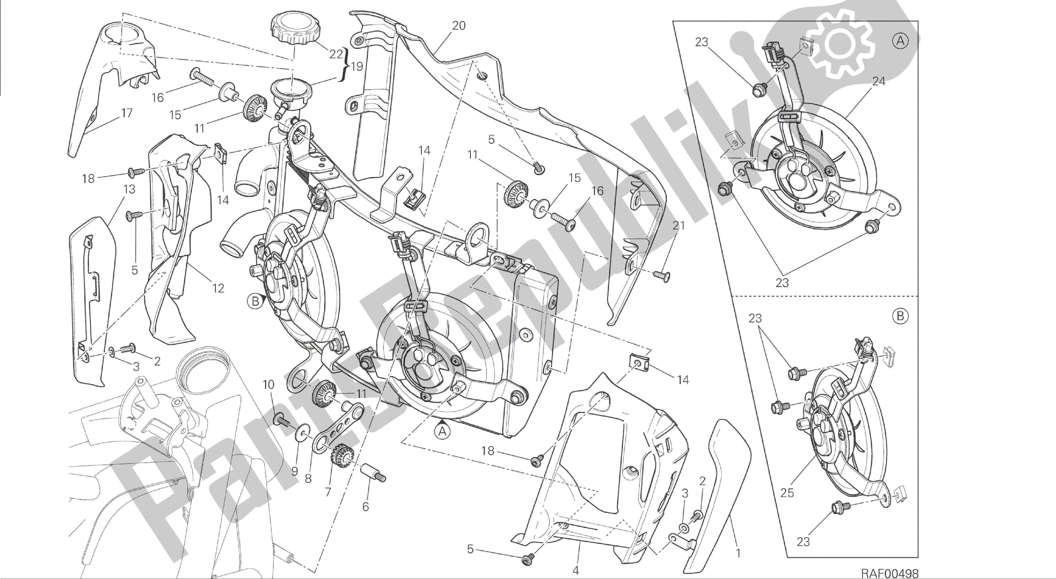 Alle onderdelen voor de Tekening 030 - Waterkoeler [mod: M 1200] Groepsframe van de Ducati Monster 1200 2014