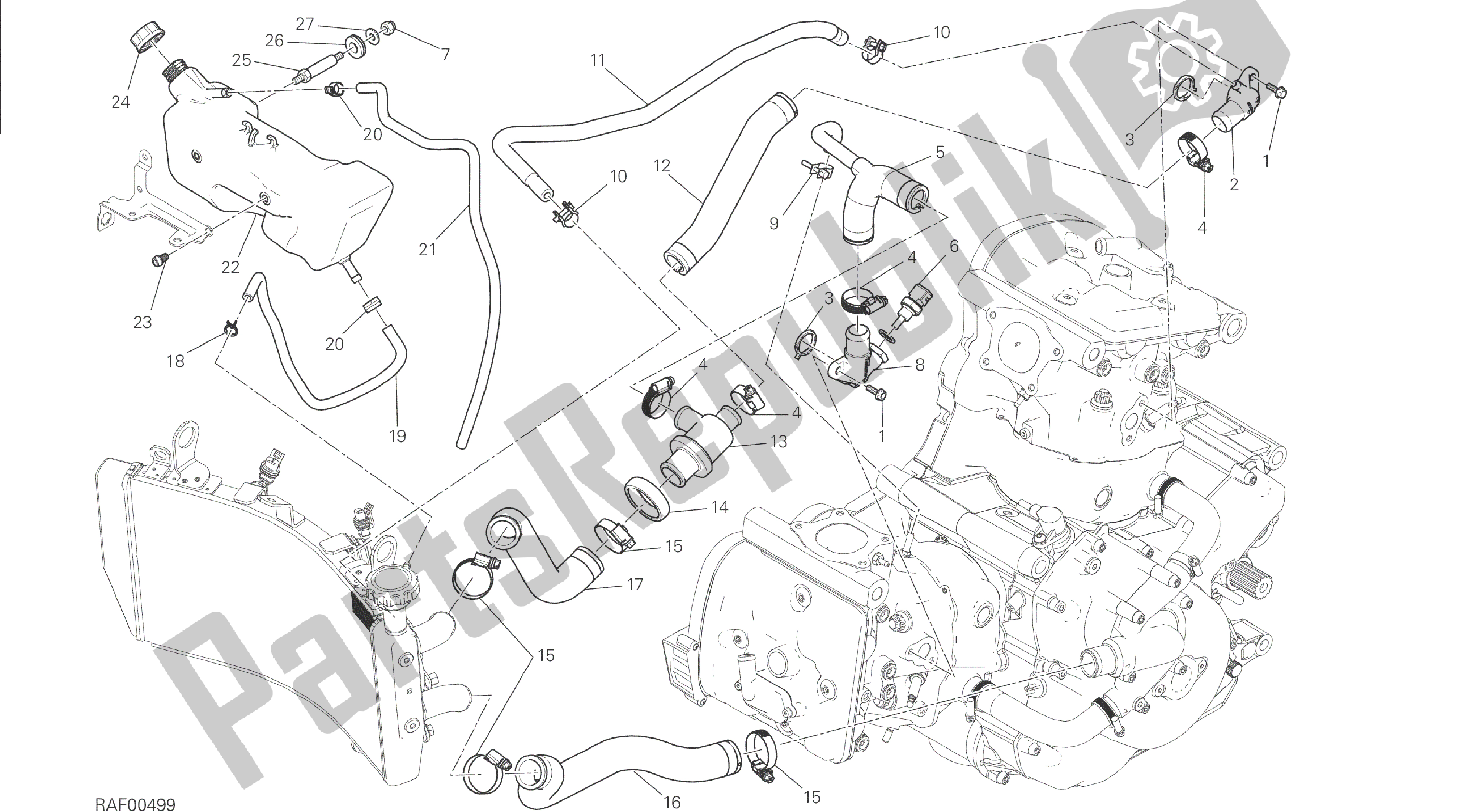Alle onderdelen voor de Tekening 031 - Koelsysteem [mod: M 1200] Groepsframe van de Ducati Monster 1200 2014