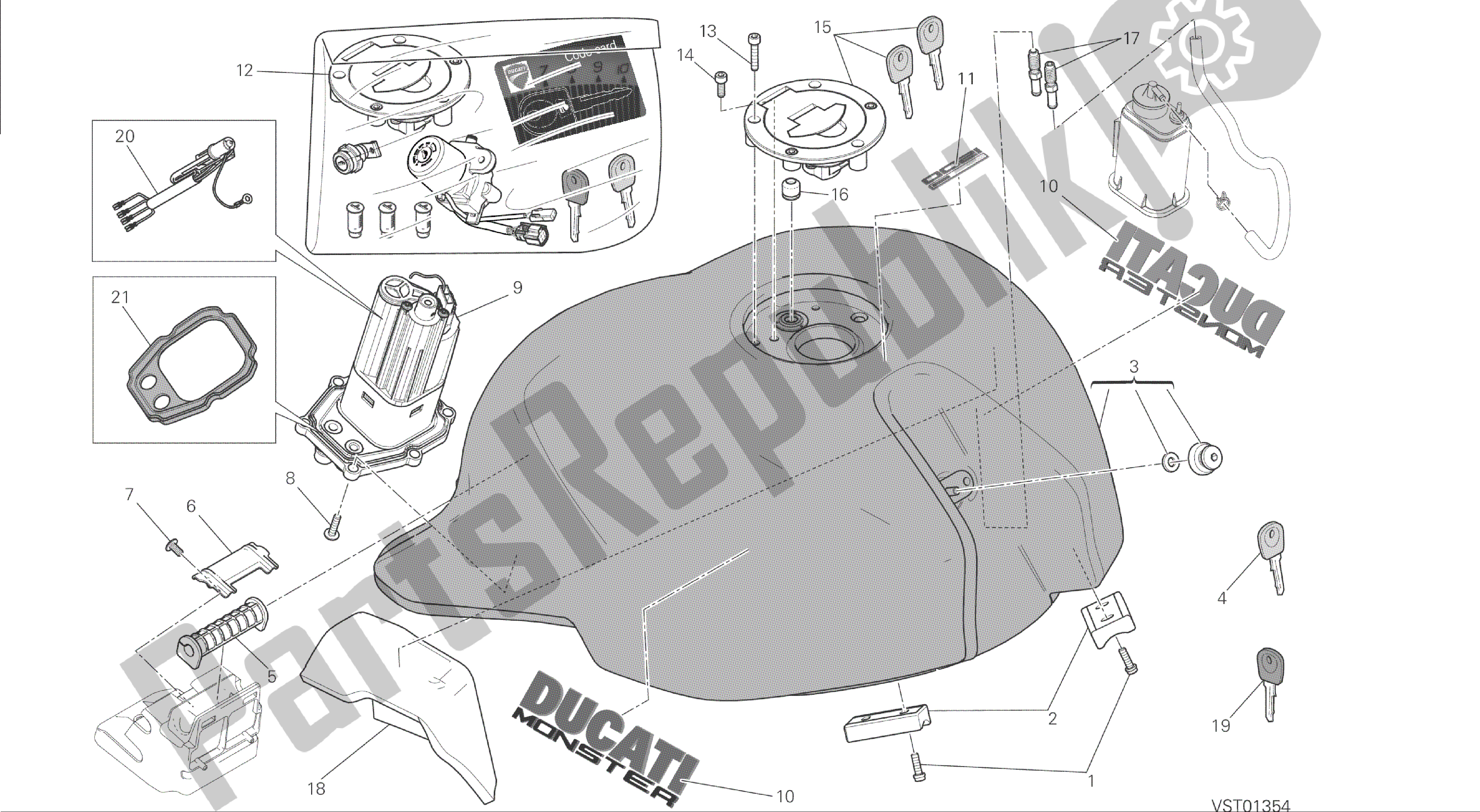 Todas las partes para Dibujo 032 - Tanque De Combustible [mod: M 1200; Xst: Chn] Marco De Grupo de Ducati Monster 1200 2014