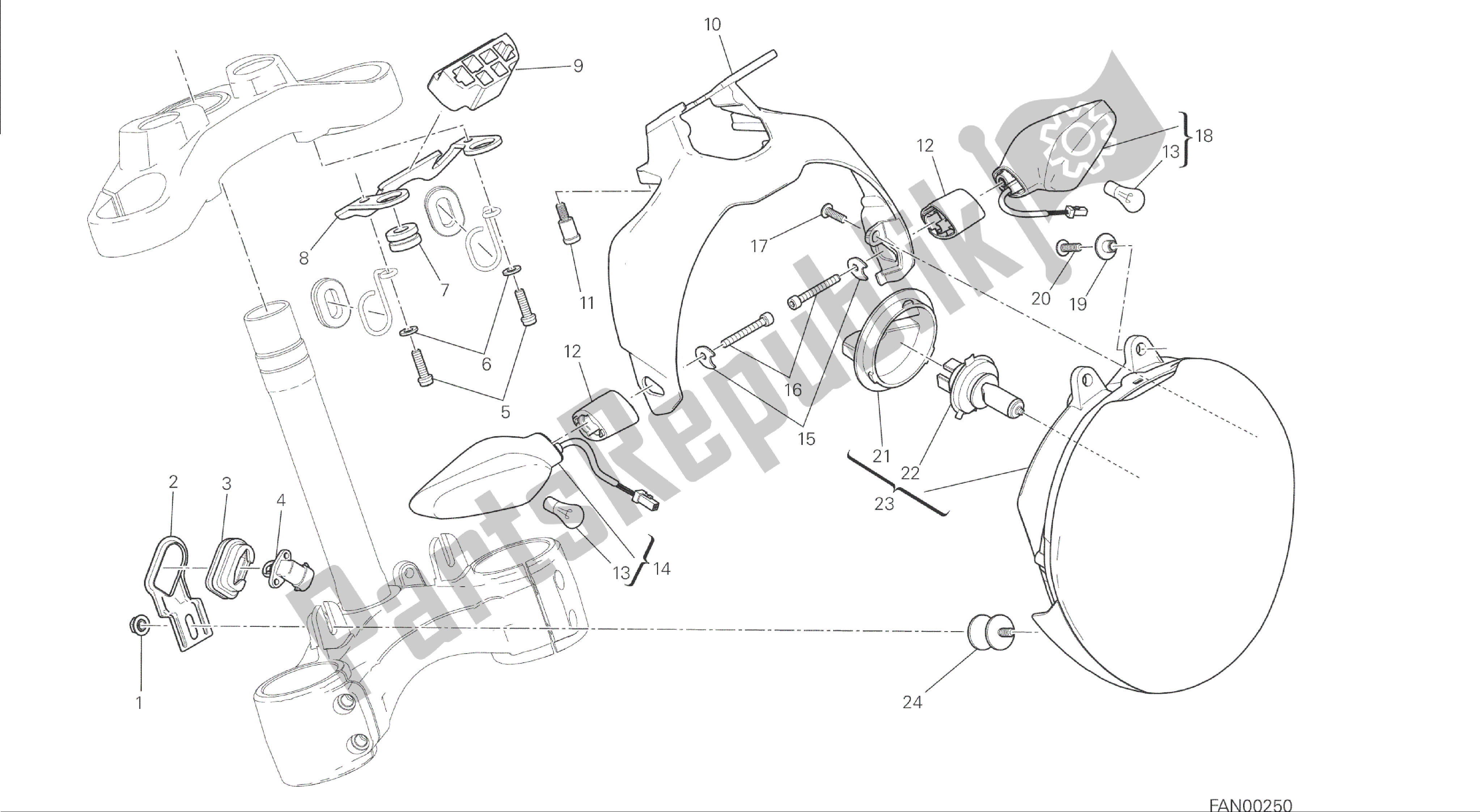 Todas las partes para Dibujo 020 - Faro [mod: M 1200; Xst: Aus, Chn, Eur, Fra, Jap] Grupo Eléctrico de Ducati Monster 1200 2014