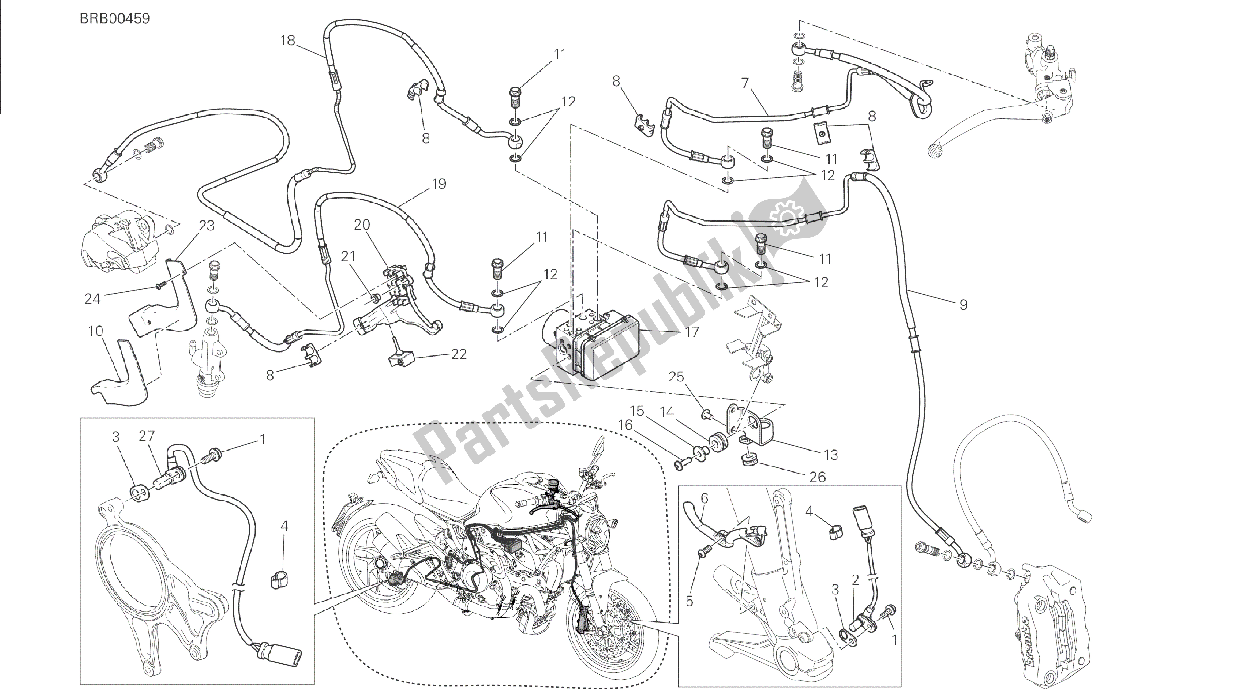 Todas las partes para Dibujo 24a - Sistema De Frenos Antibloqueo (abs) [mod: M 1200] Cuadro De Grupo de Ducati Monster 1200 2014