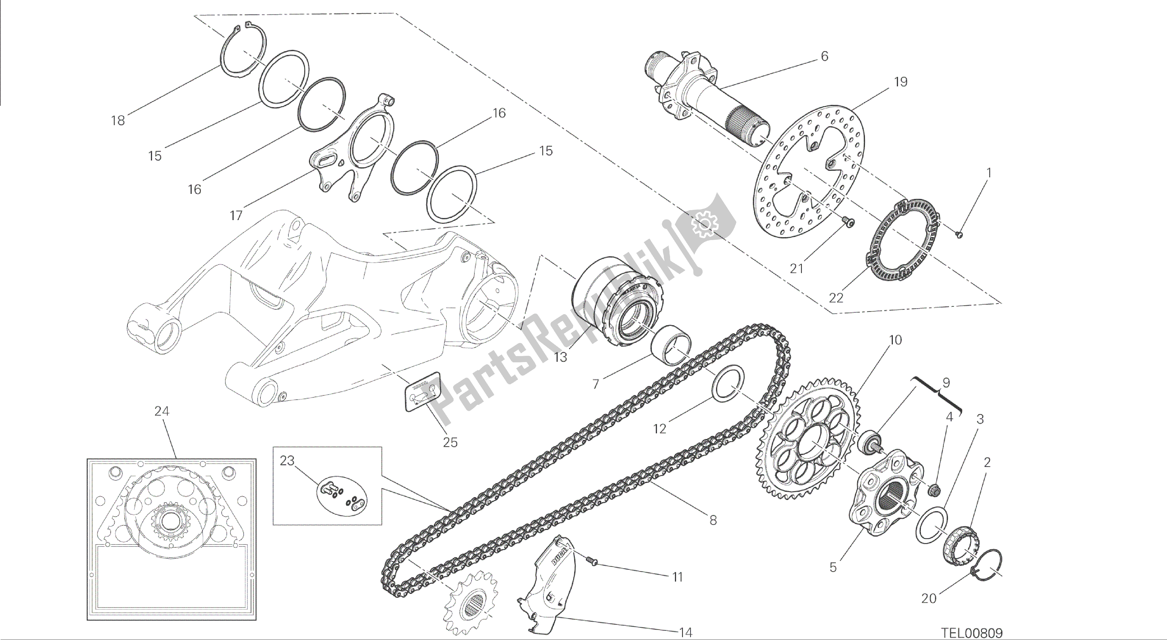 Todas las partes para Dibujo 26a - Eje De La Rueda Trasera [mod: M 1200; Xst: Marco De Grupo Aus, Chn, Eur, Jap] de Ducati Monster 1200 2014