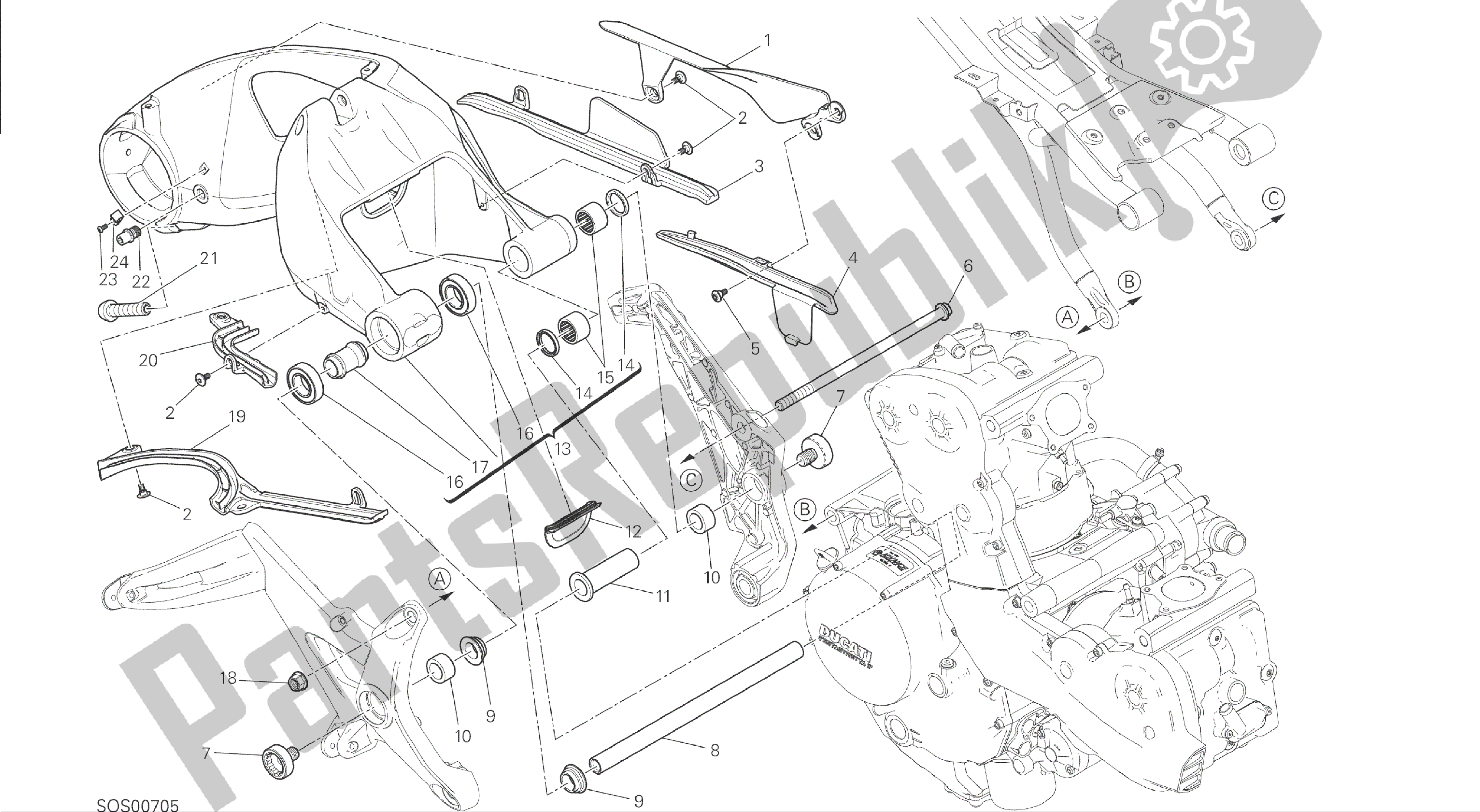 Todas las partes para Dibujo 28a - Marco De Grupo De Posteriore Forcellone [mod: M 1200] de Ducati Monster 1200 2014