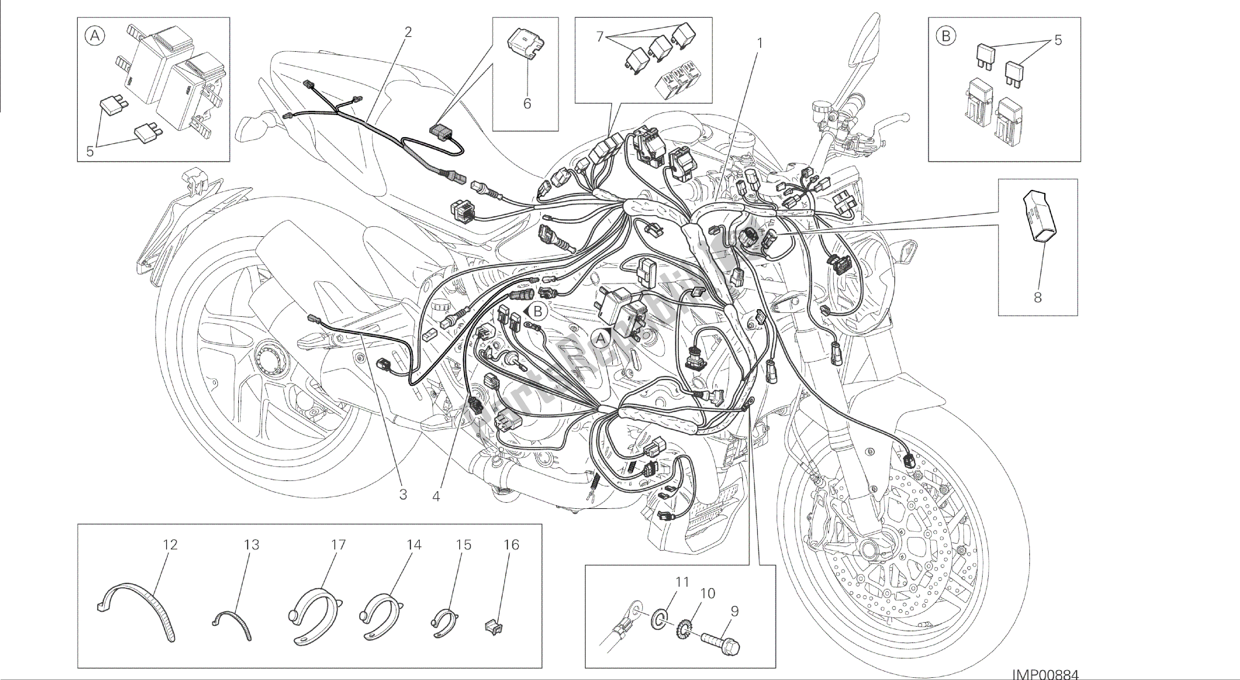 Todas las partes para Dibujo 18b - Mazo De Cables [mod: M 1200] Grupo Eléctrico de Ducati Monster 1200 2014