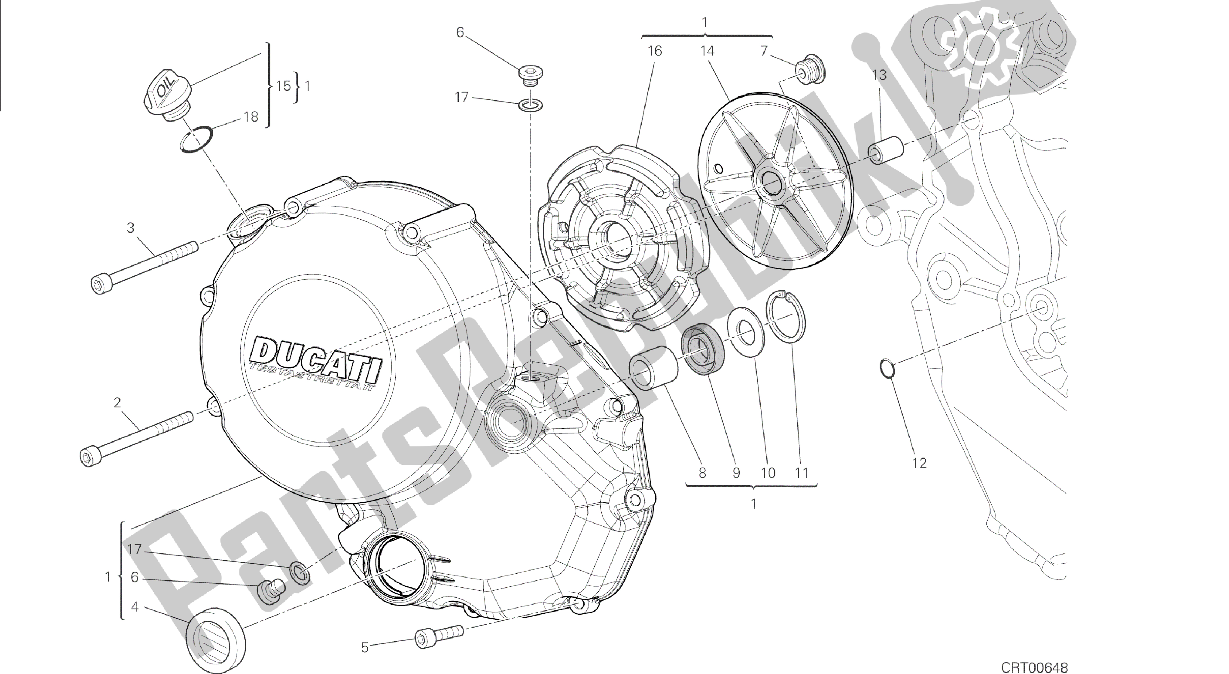 All parts for the Drawing 005 - Clutch Cover [mod:m 1200]group Engine of the Ducati Monster 1200 2014