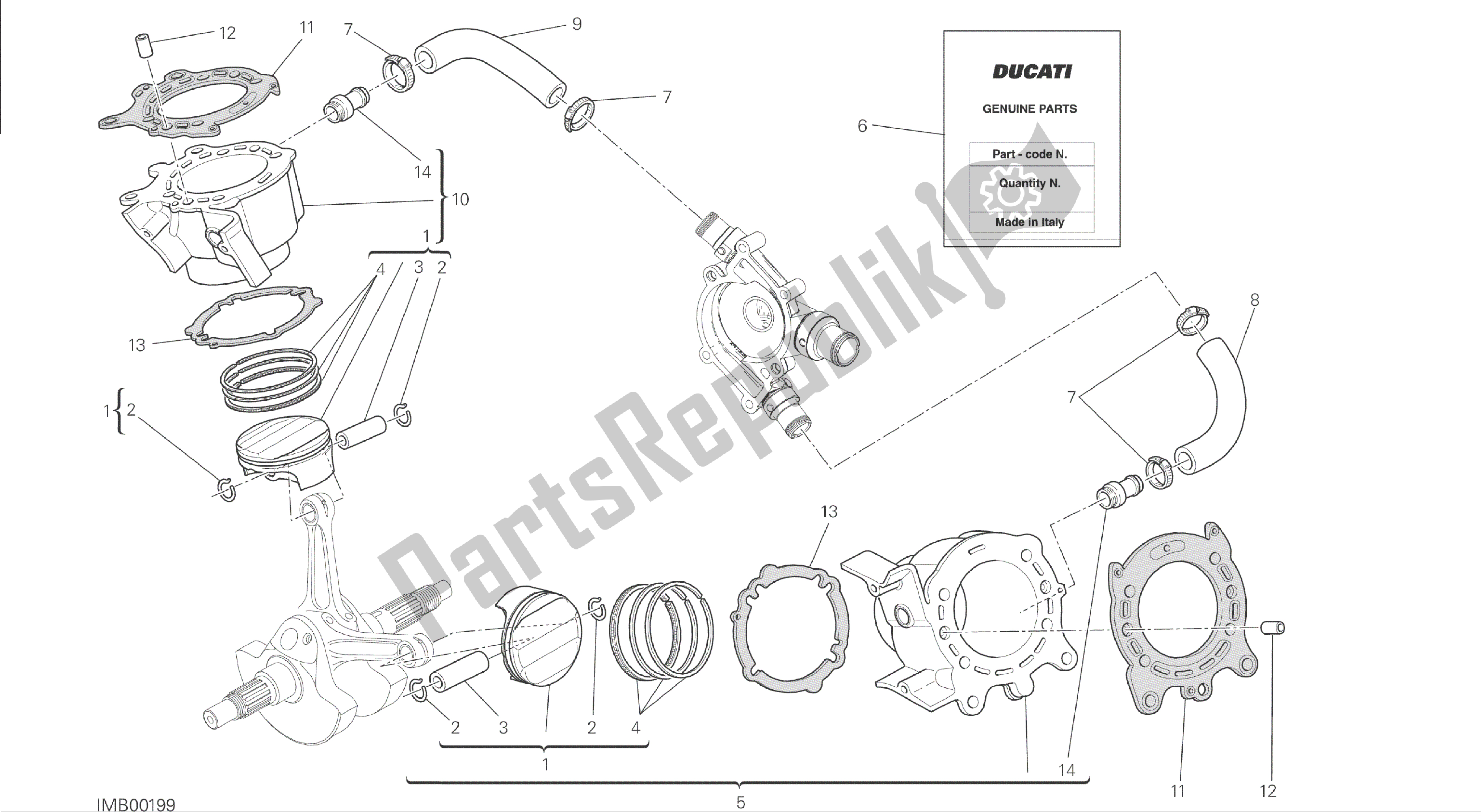 Todas las partes para Dibujo 007 - Cilindros - Pistones [mod: M 1200] Motor De Grupo de Ducati Monster 1200 2014