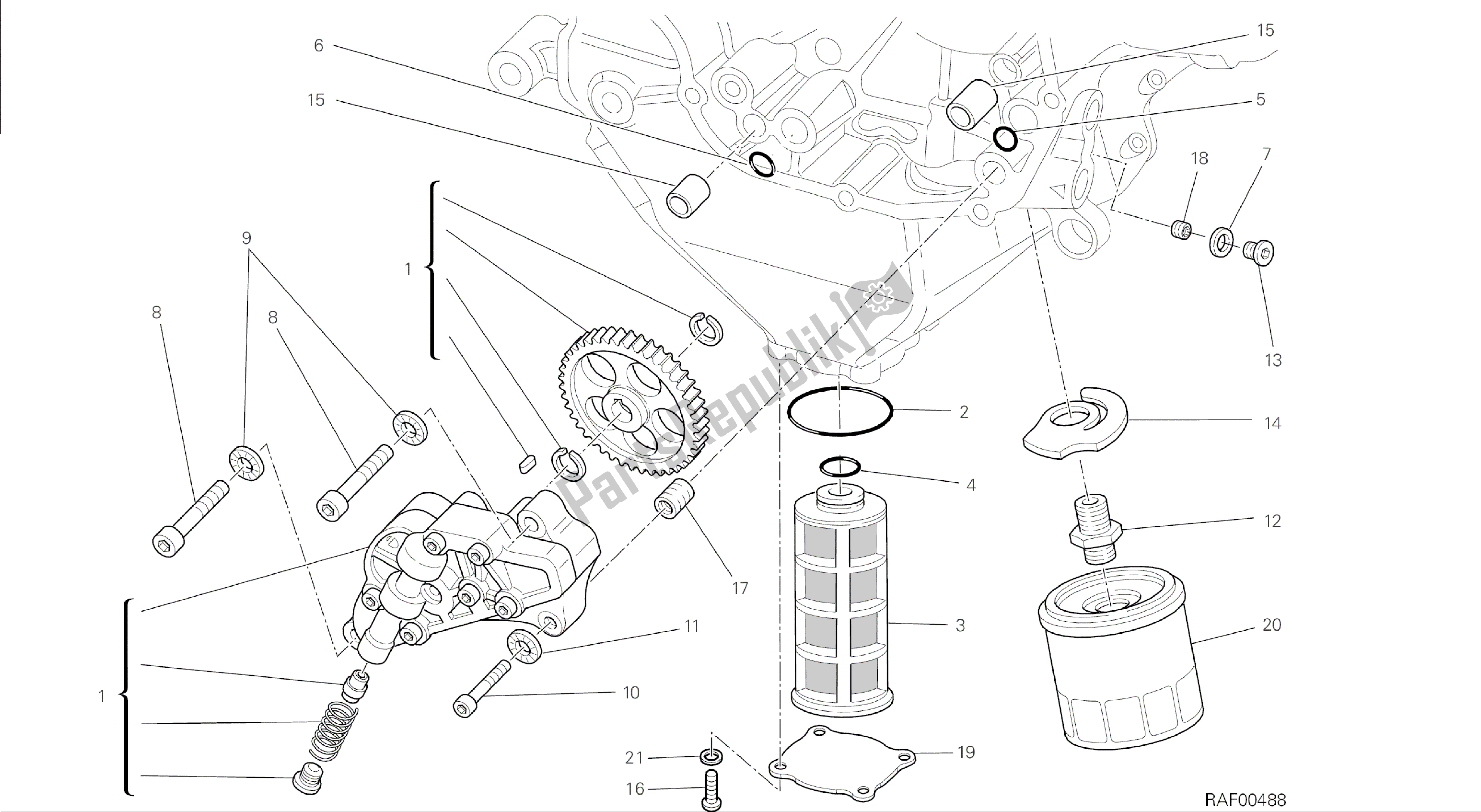 Todas las partes para Dibujo 009 - Motor De Grupo De Filtros Y Bomba De Aceite [mod: M 1200] de Ducati Monster 1200 2014