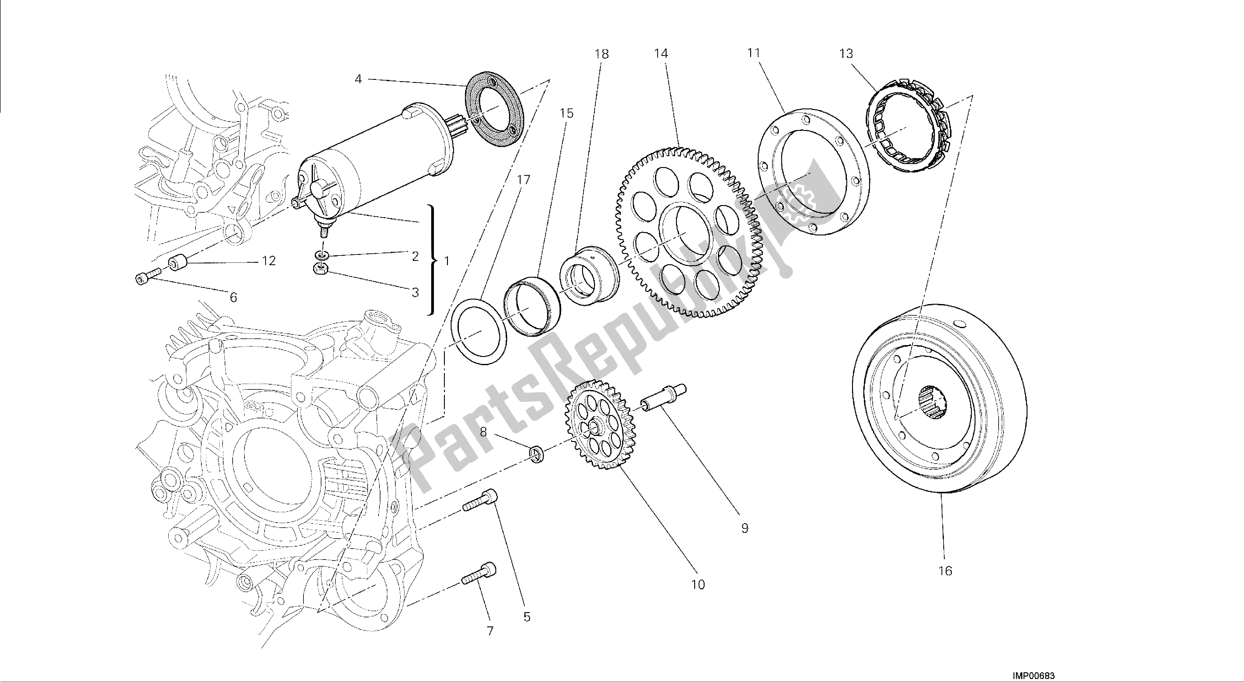 Todas las partes para Dibujo 012 - Motor De Grupo De Arranque Eléctrico Y Encendido [mod: M 1200] de Ducati Monster 1200 2014