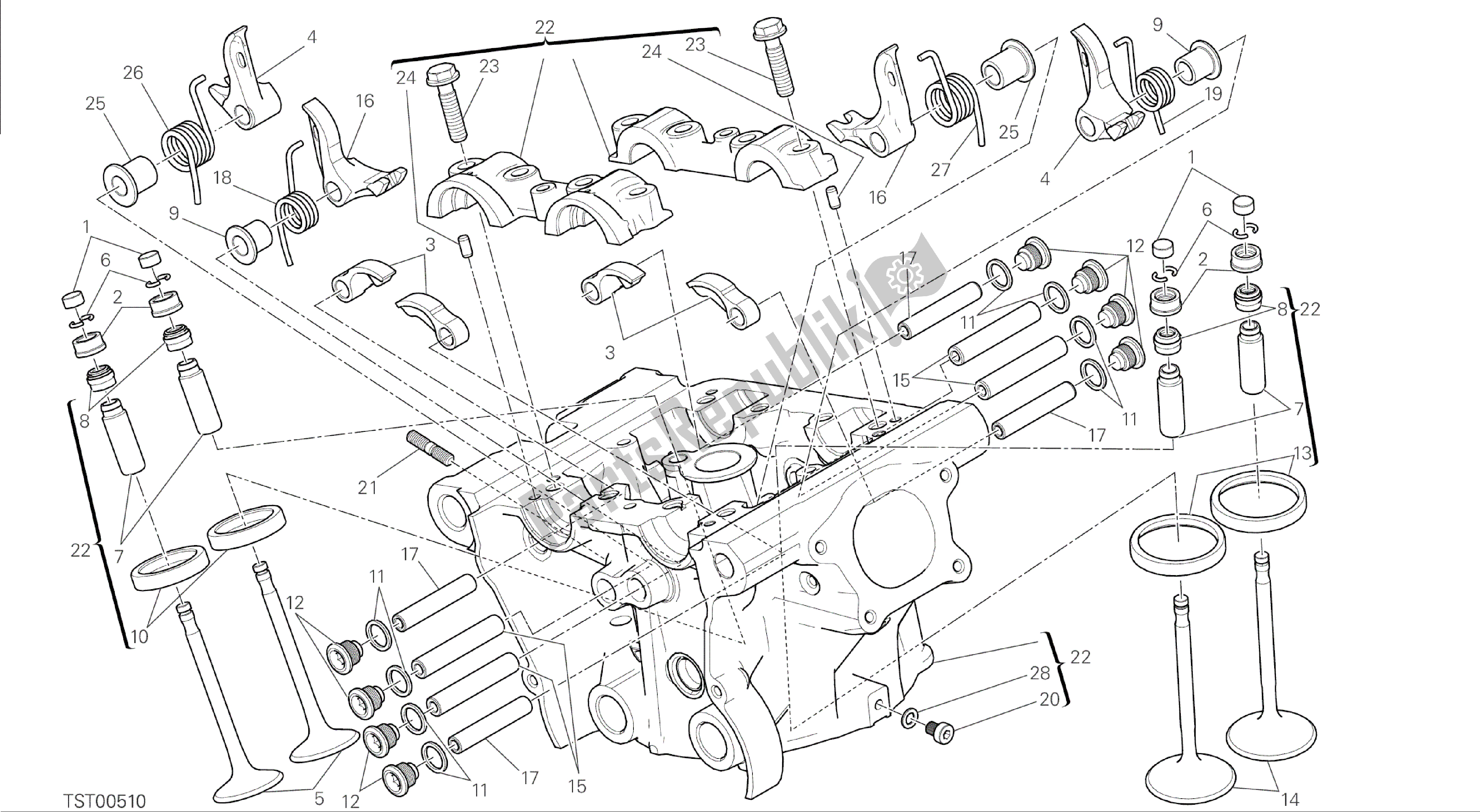 Tutte le parti per il Disegno 014 - Motore Gruppo Testa Verticale [mod: M 1200] del Ducati Monster 1200 2014