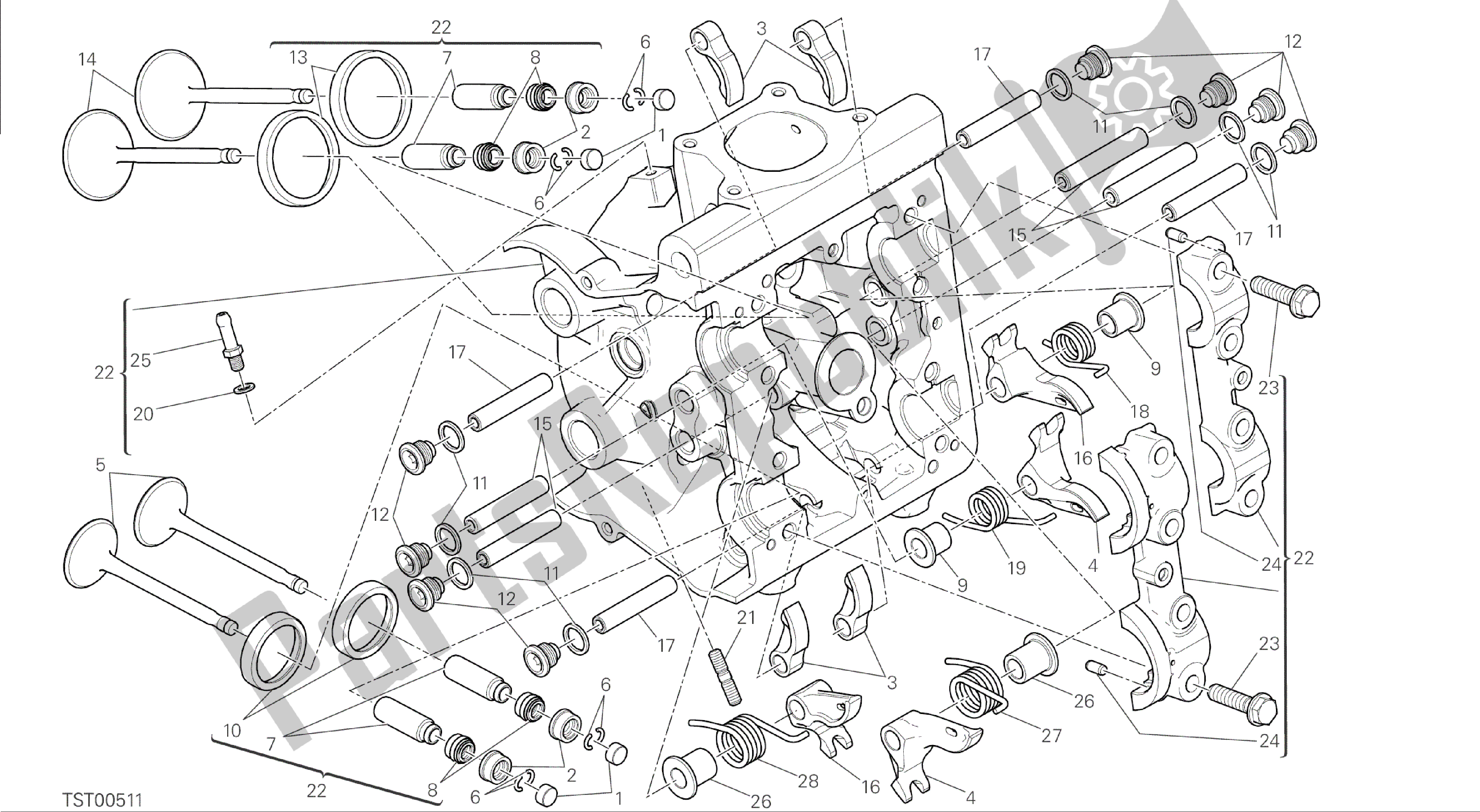 Tutte le parti per il Disegno 015 - Motore Gruppo Testa Orizzontale [mod: M 1200] del Ducati Monster 1200 2014