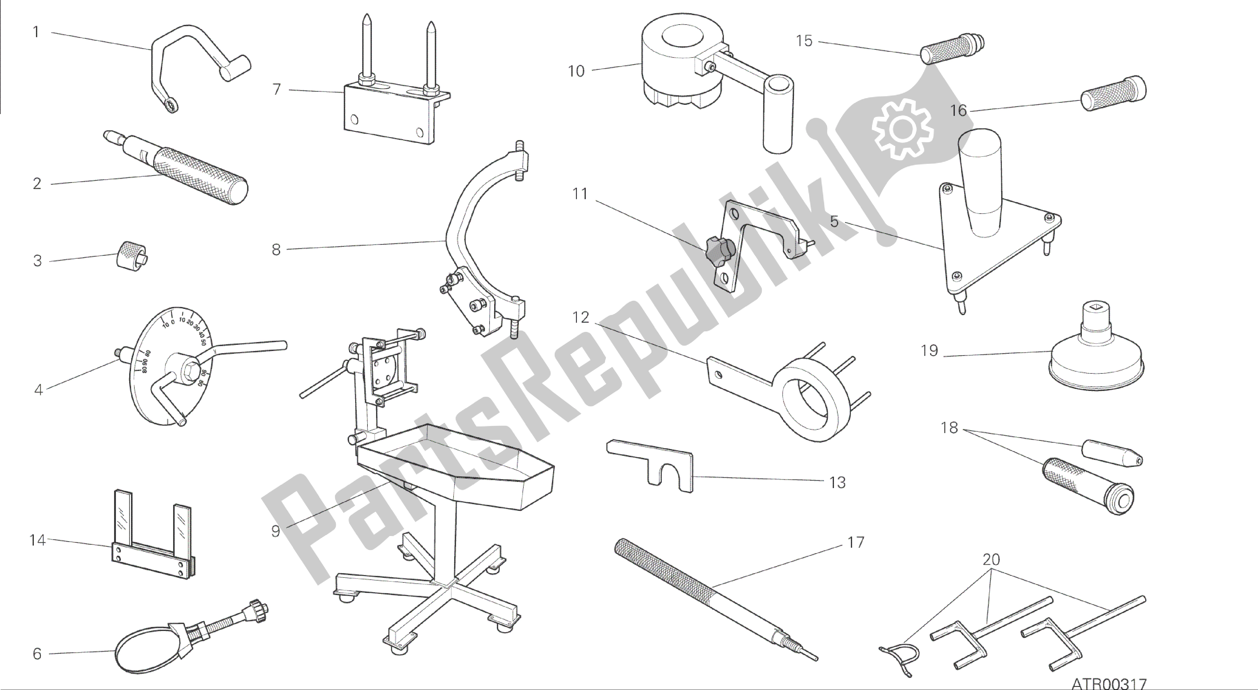 Todas las partes para Dibujo 001 - Herramientas De Servicio De Taller, Herramientas De Grupo Motor [mod: M 1200] de Ducati Monster 1200 2014