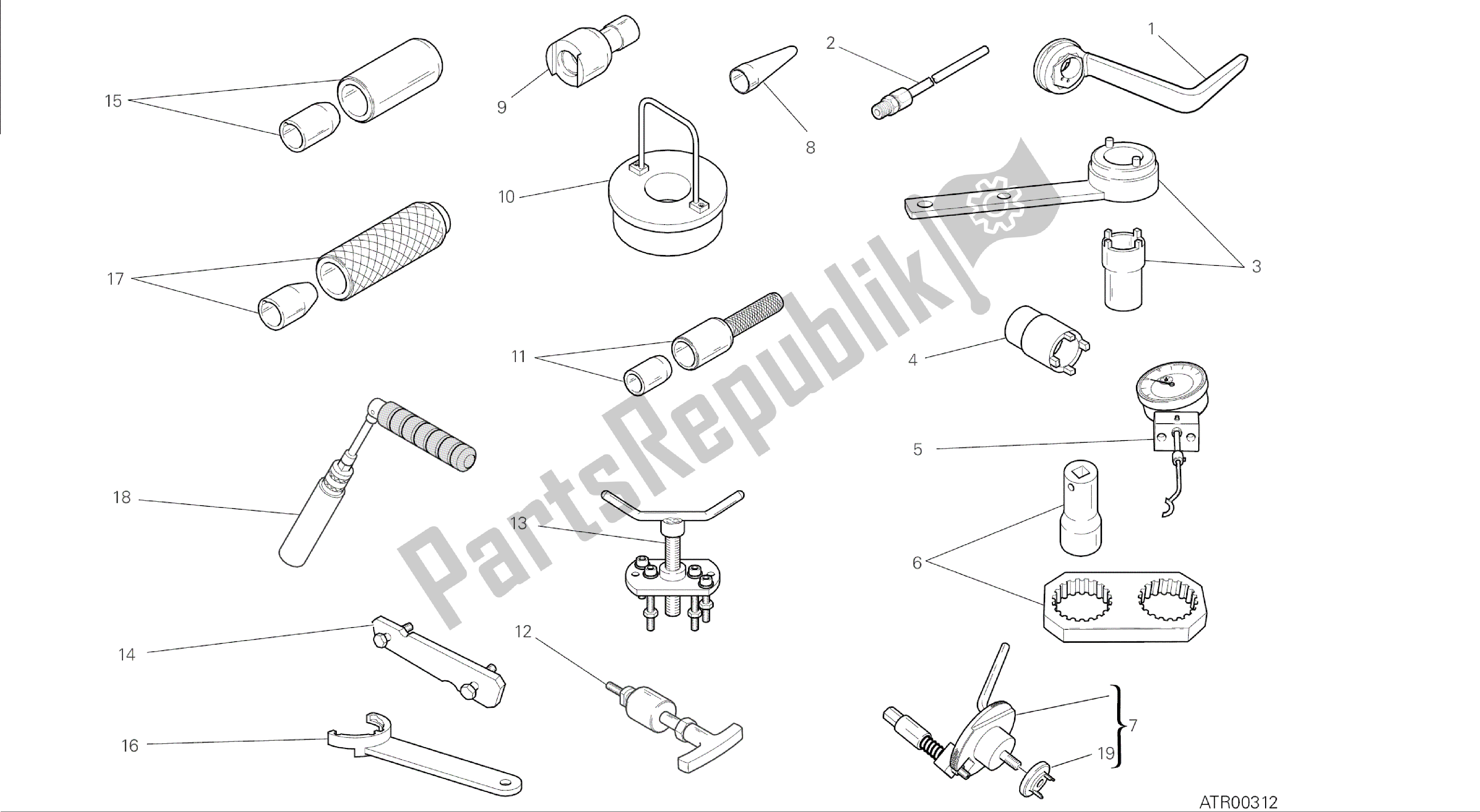 Todas las partes para Dibujo 01a - Herramientas De Servicio De Taller, Herramientas De Grupo Motor [mod: M 1200] de Ducati Monster 1200 2014