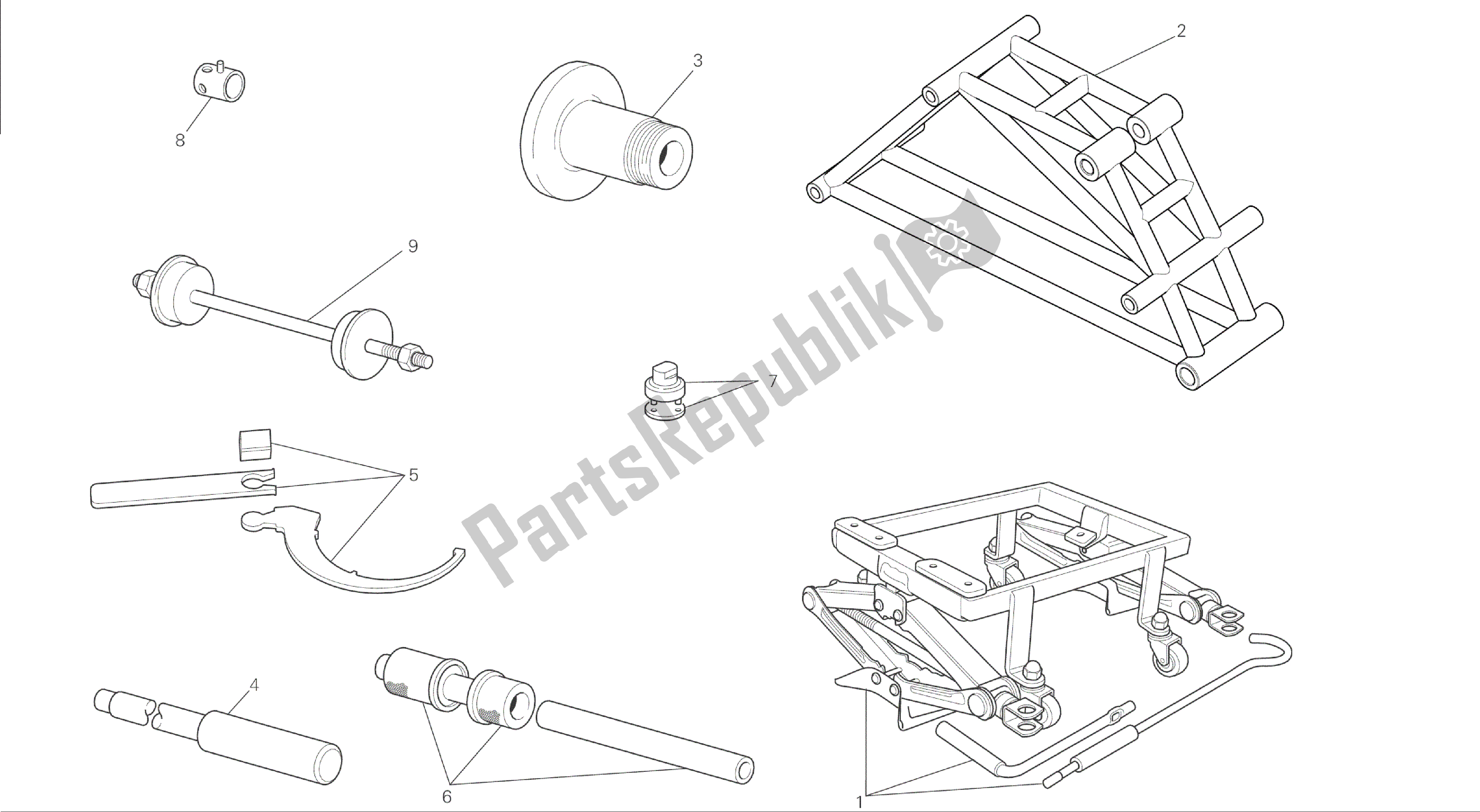 Tutte le parti per il Disegno 01b - Strumenti Di Servizio Per Officina, Strumenti Di Gruppo [mod: M 1200] del Ducati Monster 1200 2014