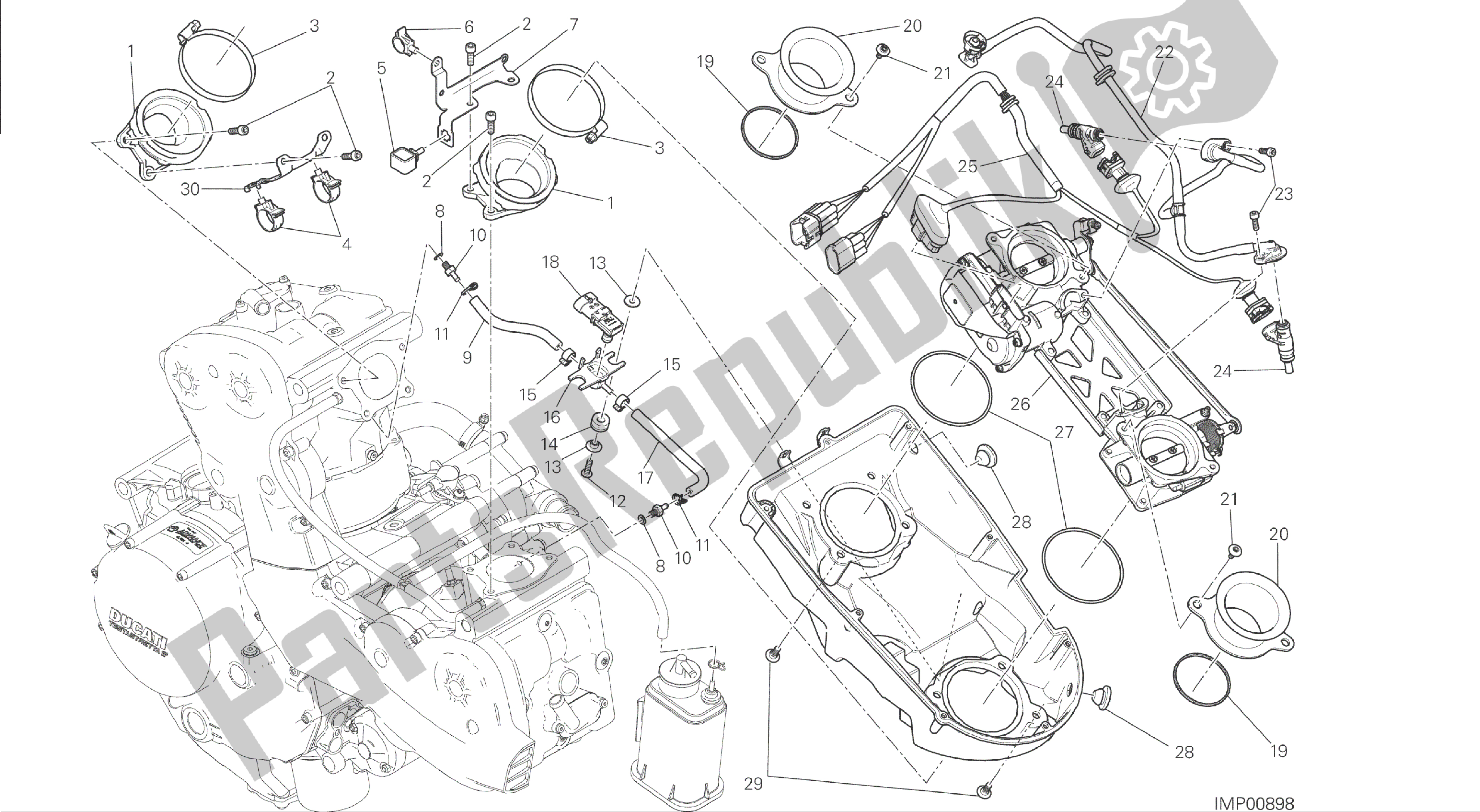 Wszystkie części do Rysunek 017 - Korpus Przepustnicy [mod: M 1200; Xst: Chn] Ramka Grupy Ducati Monster 1200 2014