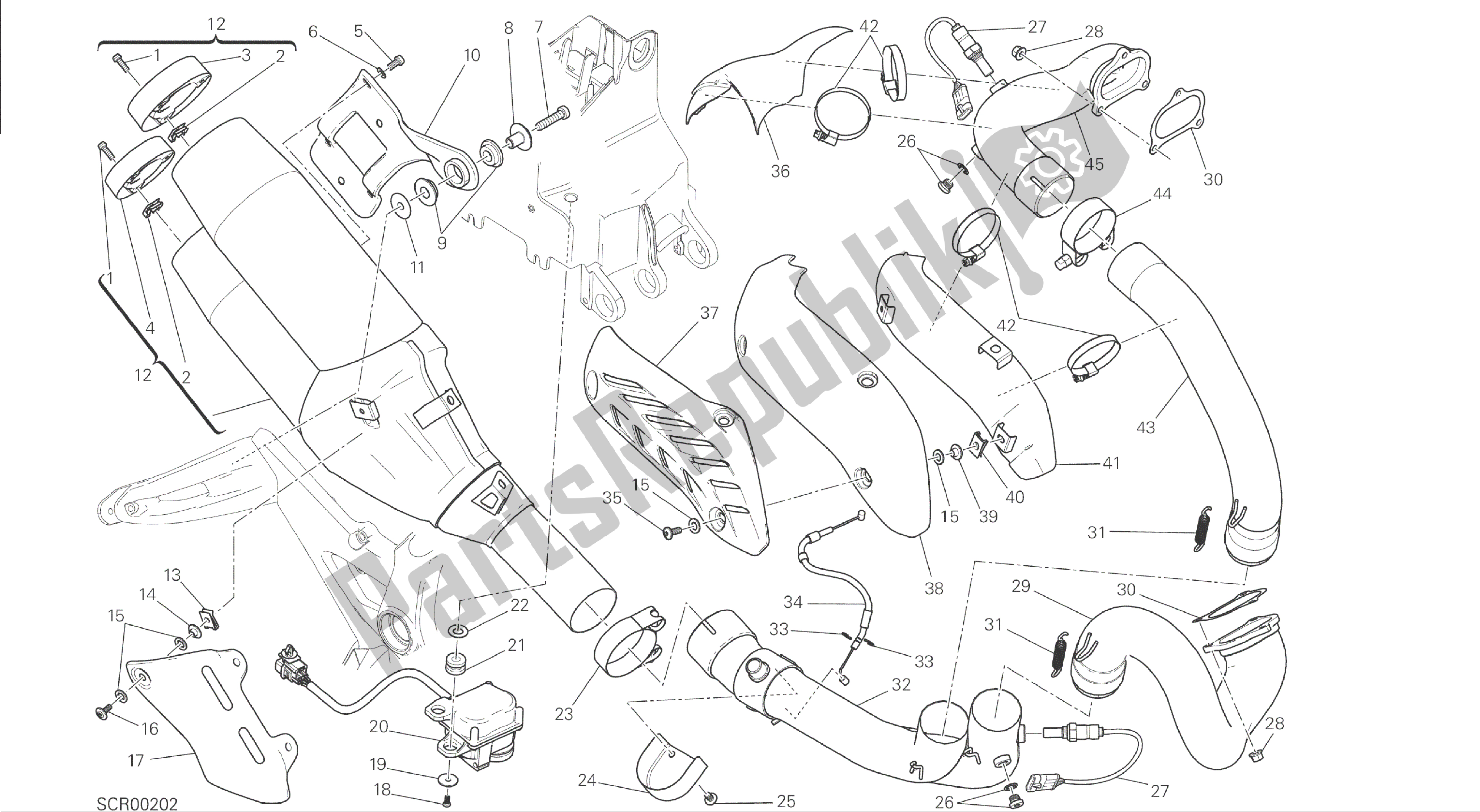 Todas las partes para Dibujo 019 - Sistema De Escape [mod: M 1200] Marco De Grupo de Ducati Monster 1200 2014