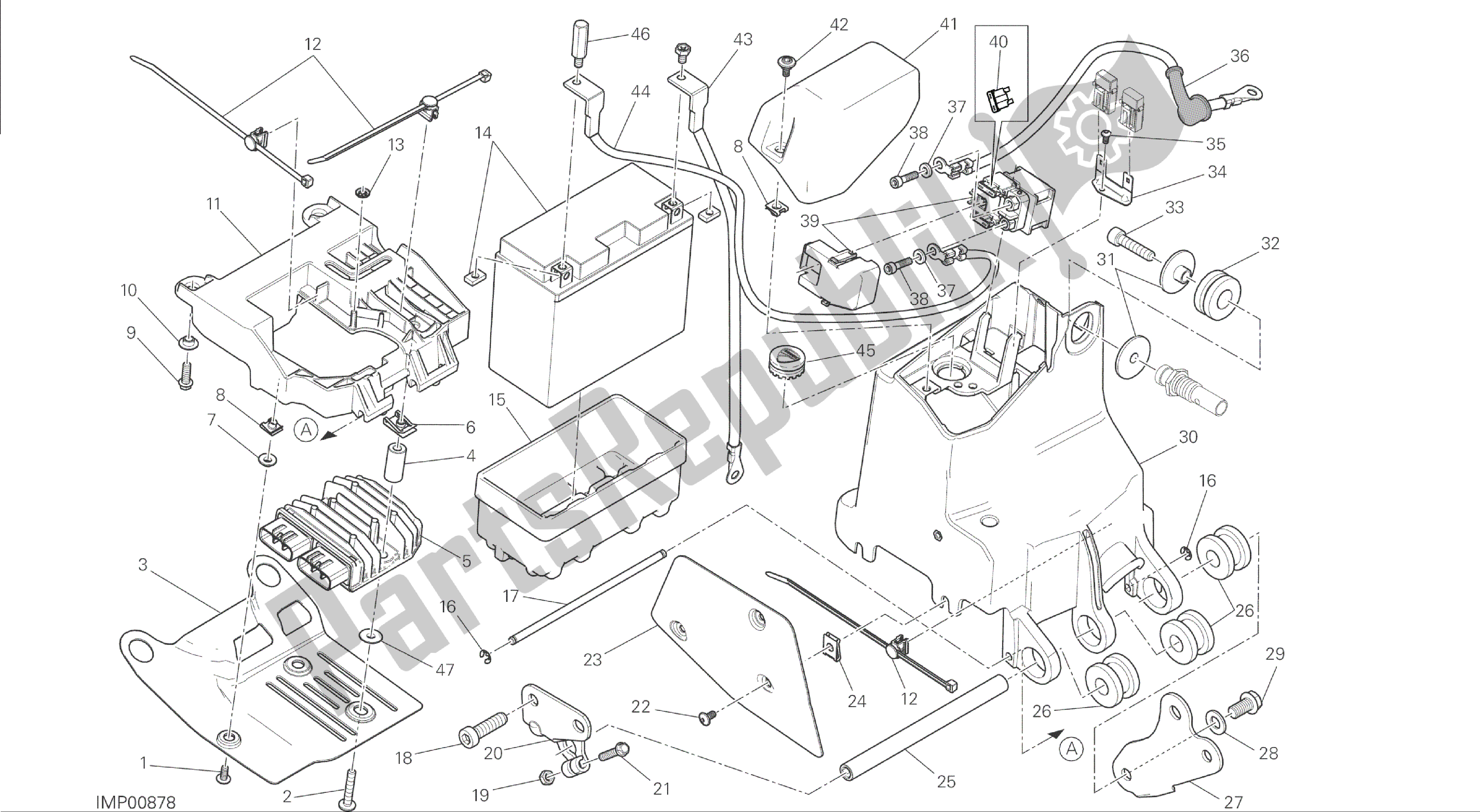 Tutte le parti per il Disegno 018 - Portabatterie [mod: M 1200] Gruppo Elettrico del Ducati Monster 1200 2014