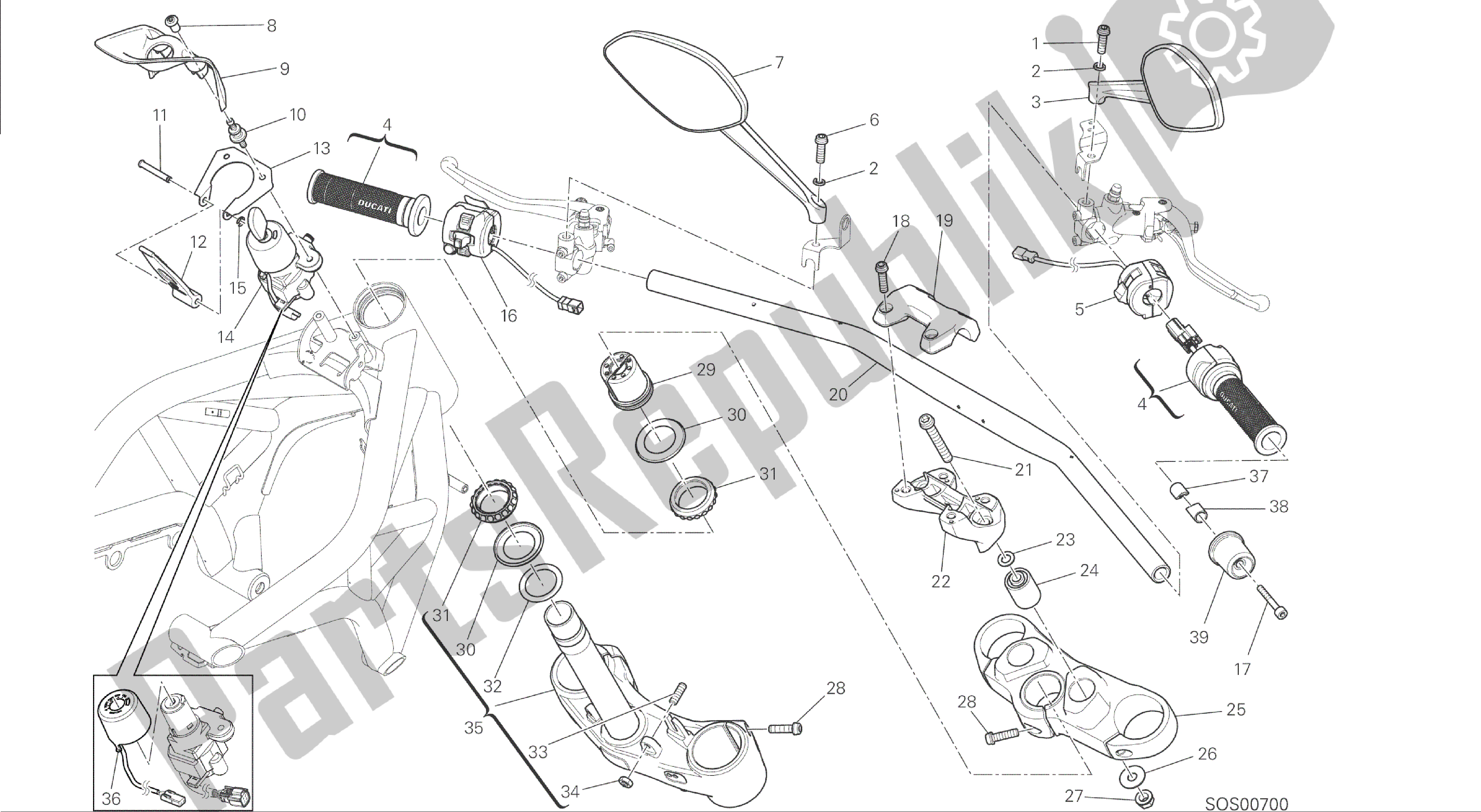 Todas las partes para Dibujo 021 - Manillar Y Controles [mod: M 1200] Marco De Grupo de Ducati Monster 1200 2014