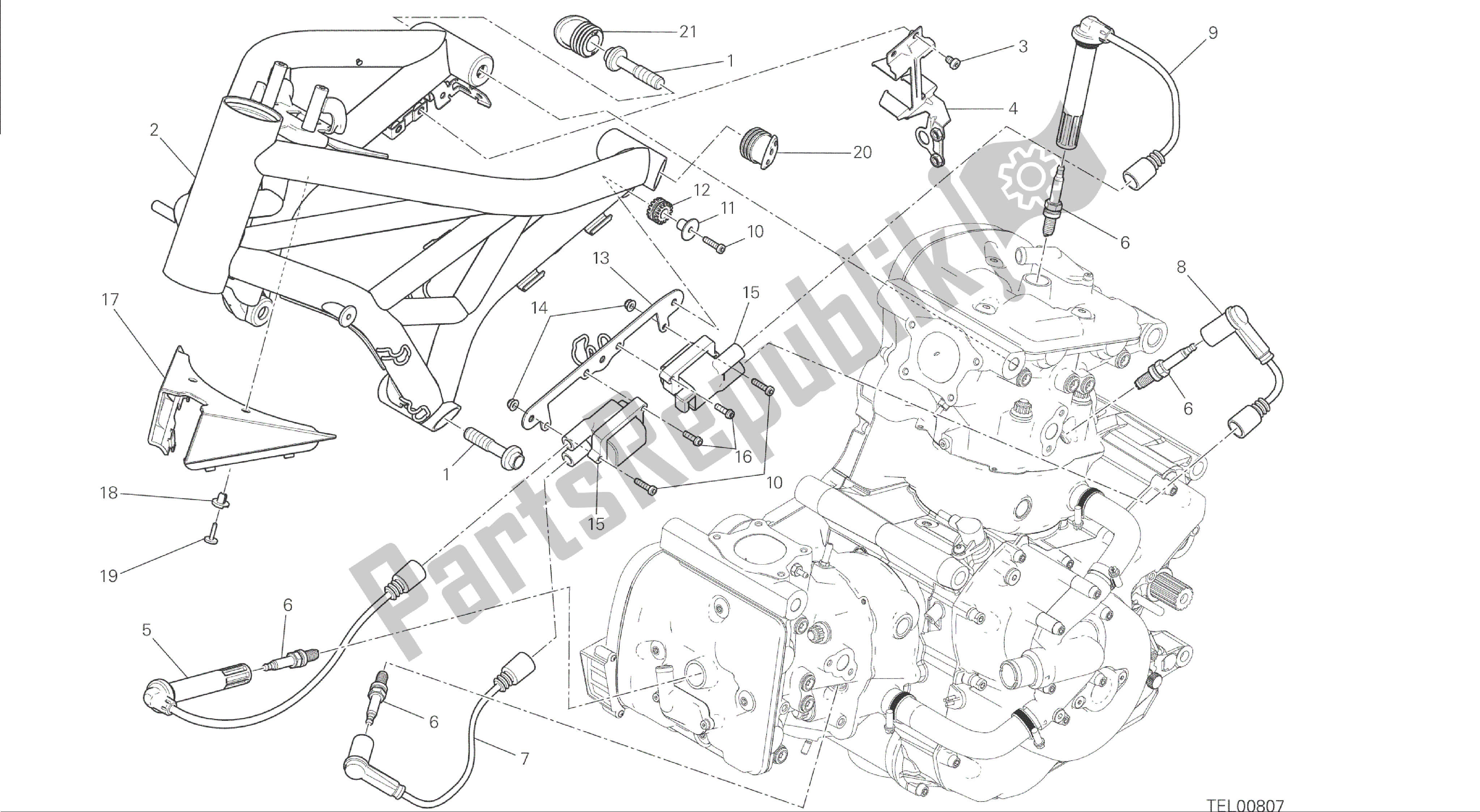 Todas las partes para Dibujo 022 - Marco Grupo [mod: M 1200] Marco de Ducati Monster 1200 2014