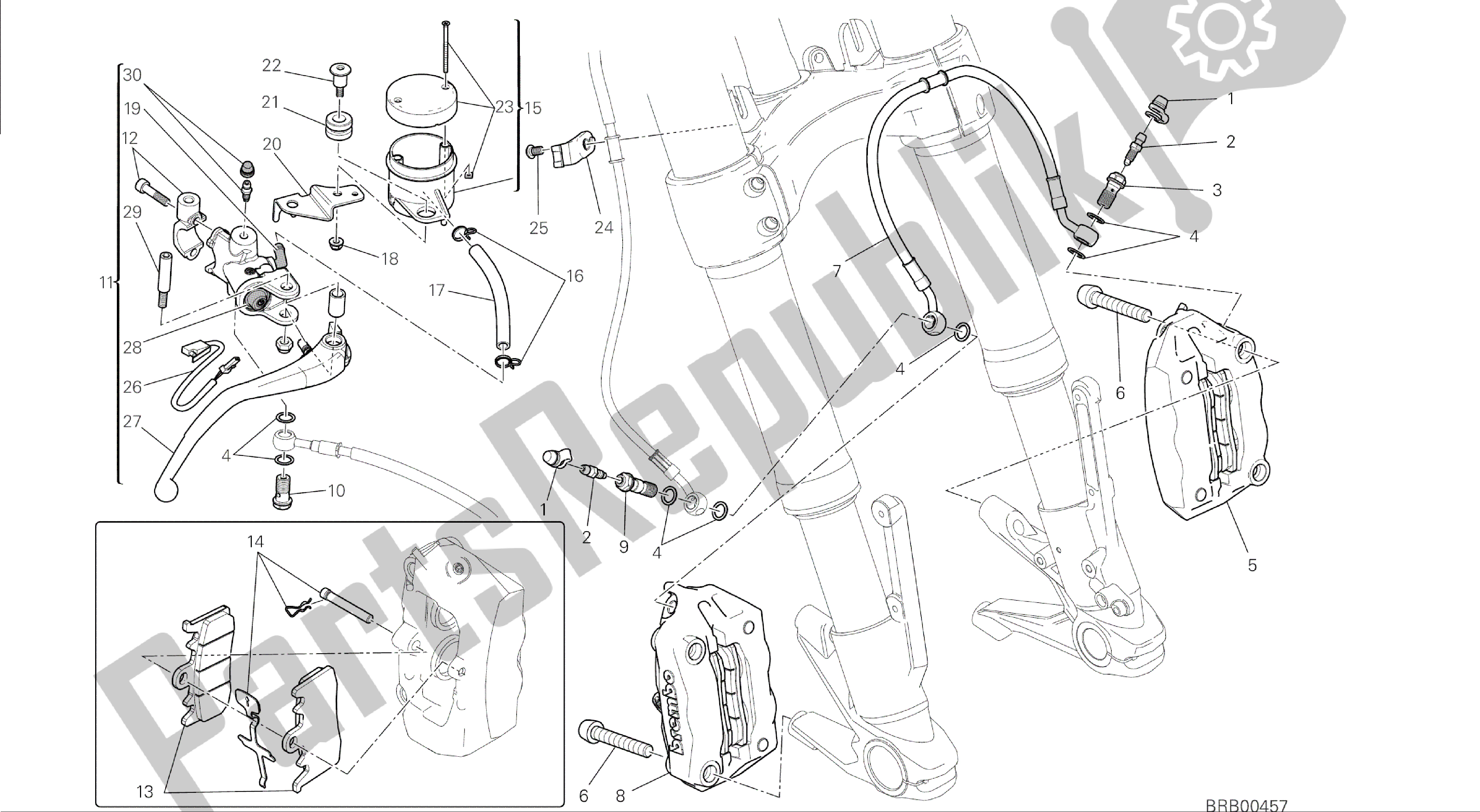 Todas las partes para Dibujo 024 - Sistema De Freno Delantero [mod: M 1200] Cuadro De Grupo de Ducati Monster 1200 2014