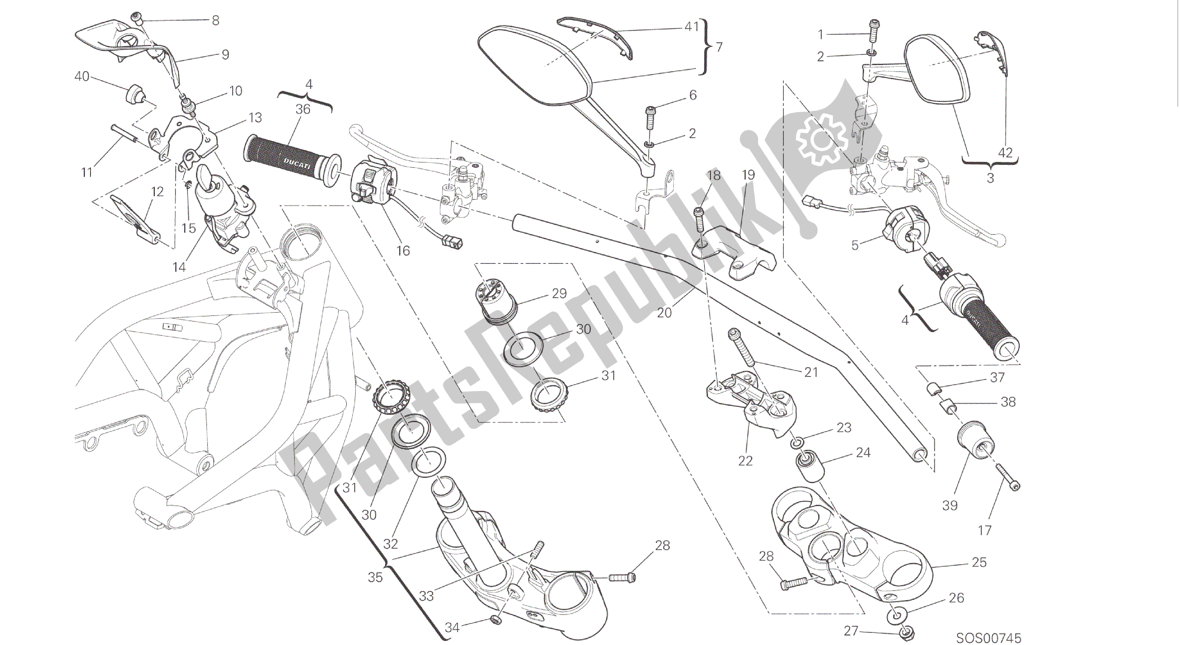 Alle onderdelen voor de Tekening 021 - Stuur En Bediening [mod: M 1200] Groepsframe van de Ducati Monster 1200 2016