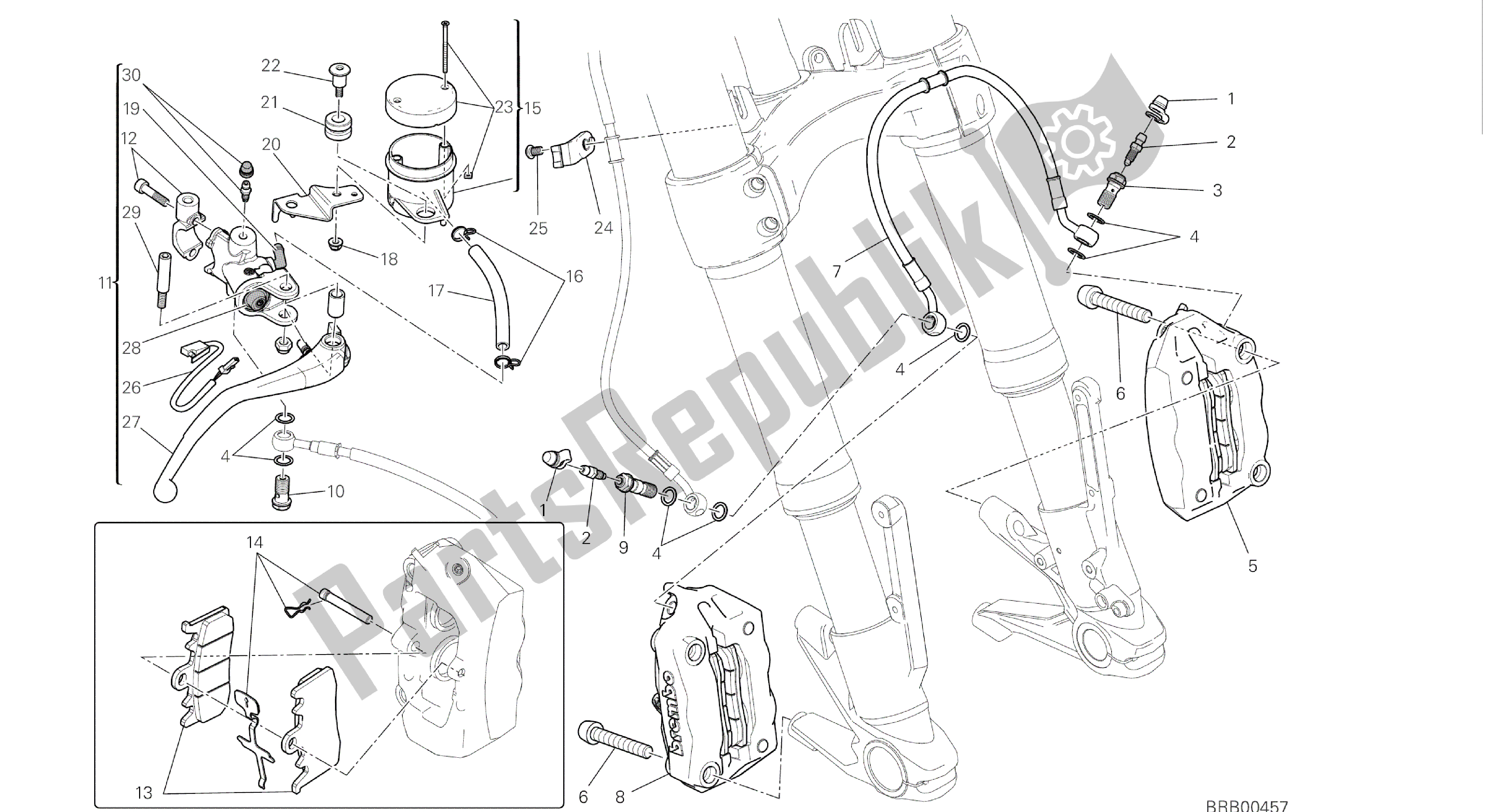 Alle onderdelen voor de Tekening 024 - Voorremsysteem [mod: M 1200] Groepsframe van de Ducati Monster 1200 2016