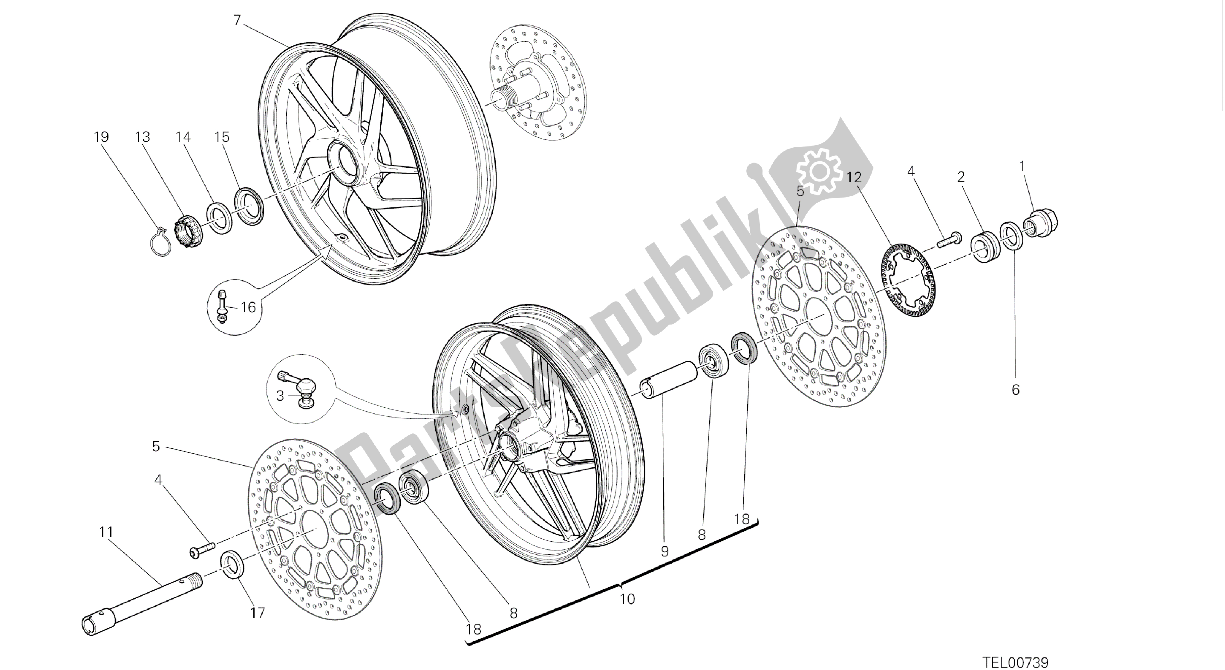 Alle onderdelen voor de Tekening 026 - Ruota Anteriore E Posteriore [mod: M 1200] Groepsframe van de Ducati Monster 1200 2016