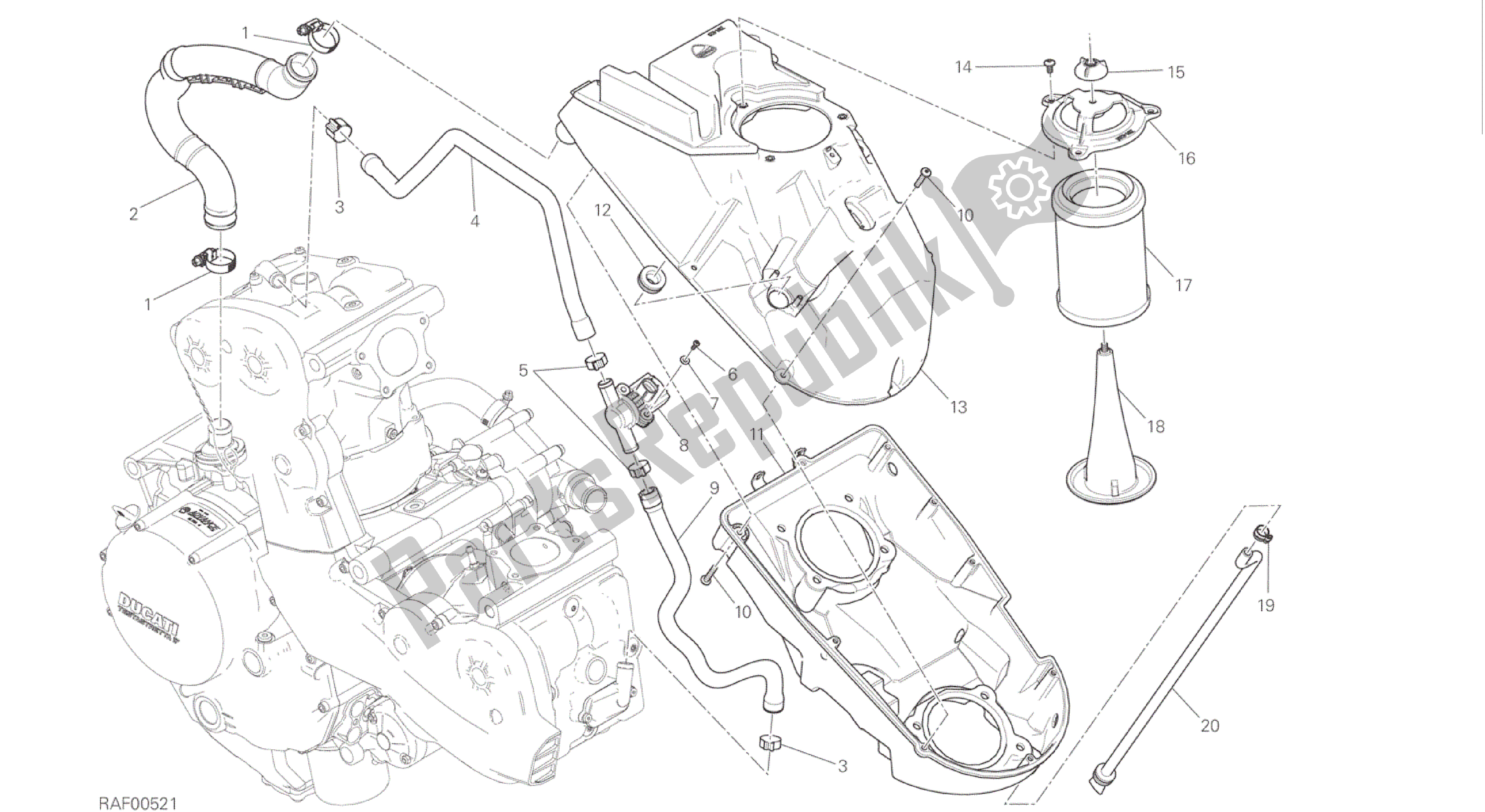 Alle onderdelen voor de Tekening 029 - Luchtinlaat - Olie-ontluchter [mod: M 1200] Groepsframe van de Ducati Monster 1200 2016