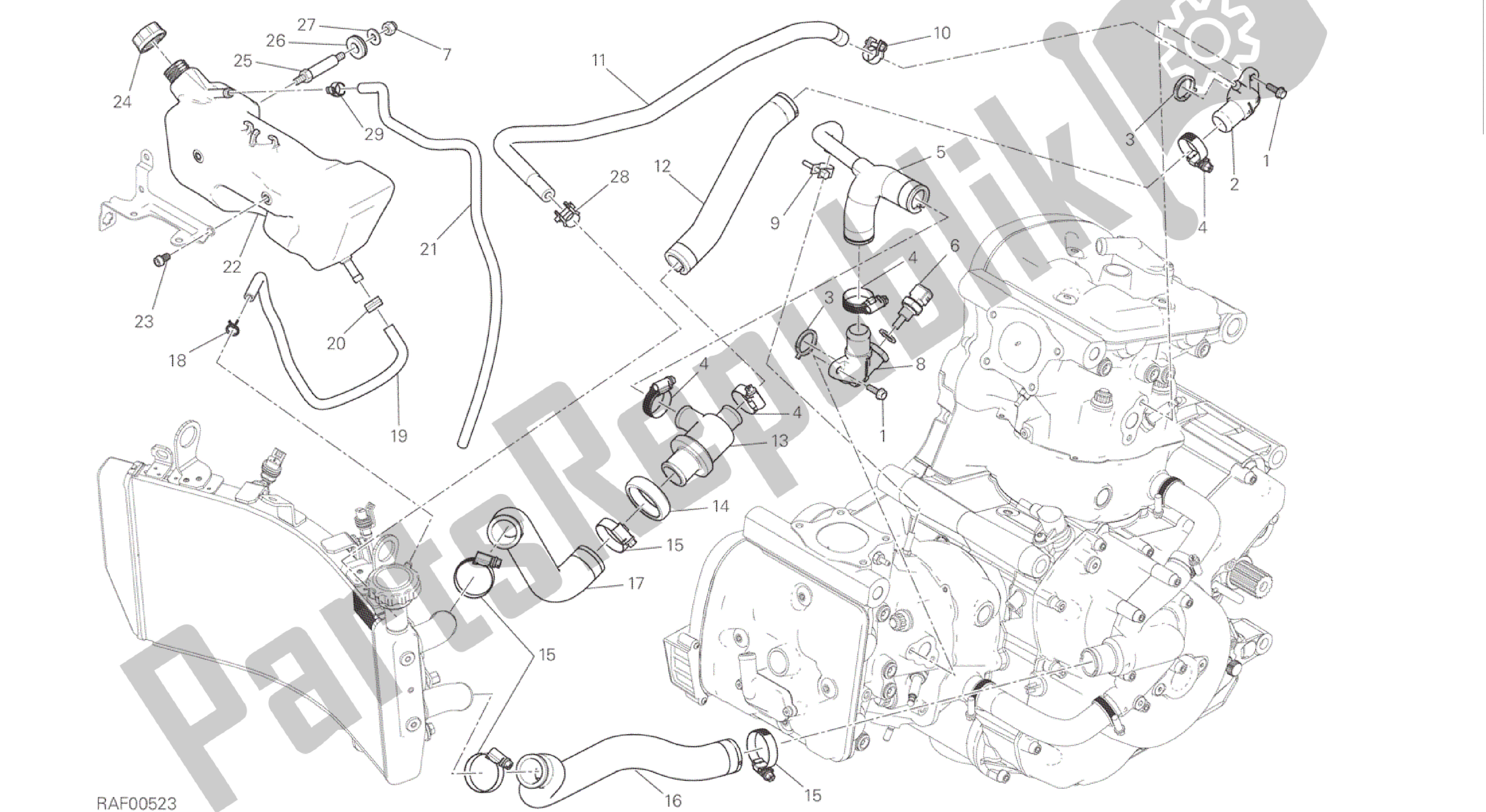 Alle onderdelen voor de Tekening 031 - Koelsysteem [mod: M 1200] Groepsframe van de Ducati Monster 1200 2016