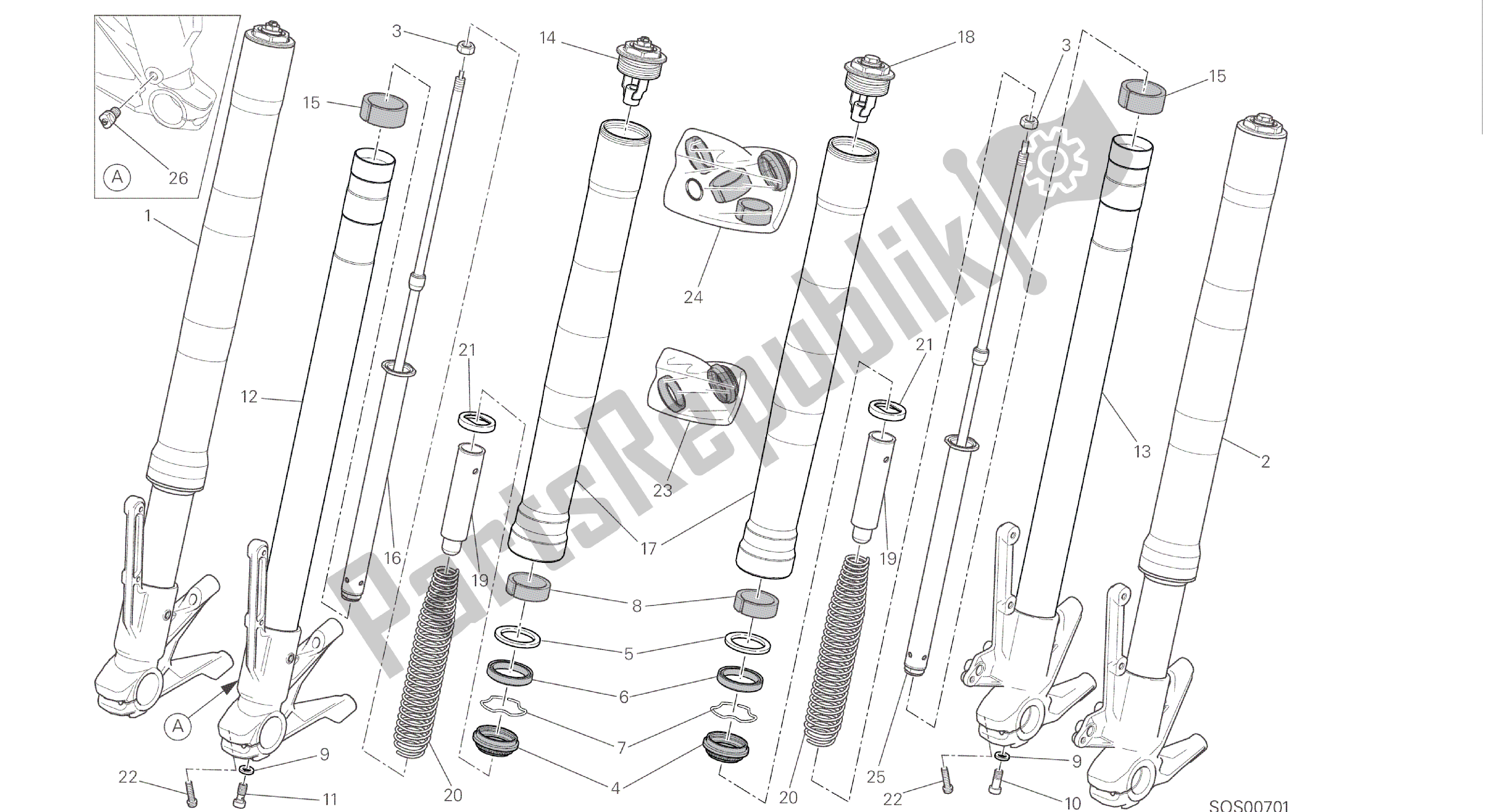 Toutes les pièces pour le Dessin 21a - Fourche Avant [mod: M 1200; Xst: Aus, Bra, Eur, Fra, Jap, Twn] Cadre De Groupe du Ducati Monster 1200 2016