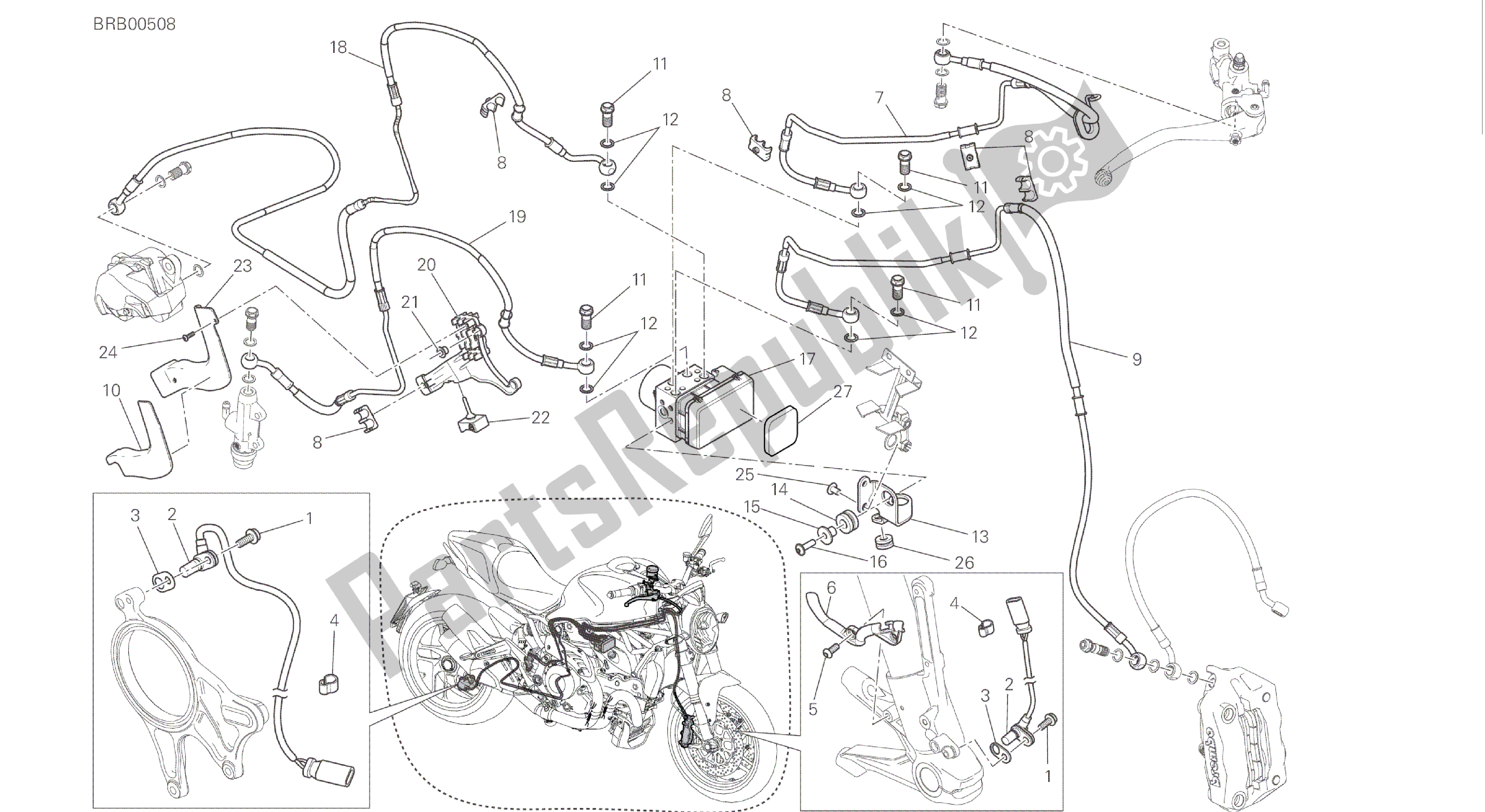 Alle onderdelen voor de Tekening 24a - Antiblokkeersysteem (abs) [mod: M 1200] Groepsframe van de Ducati Monster 1200 2016