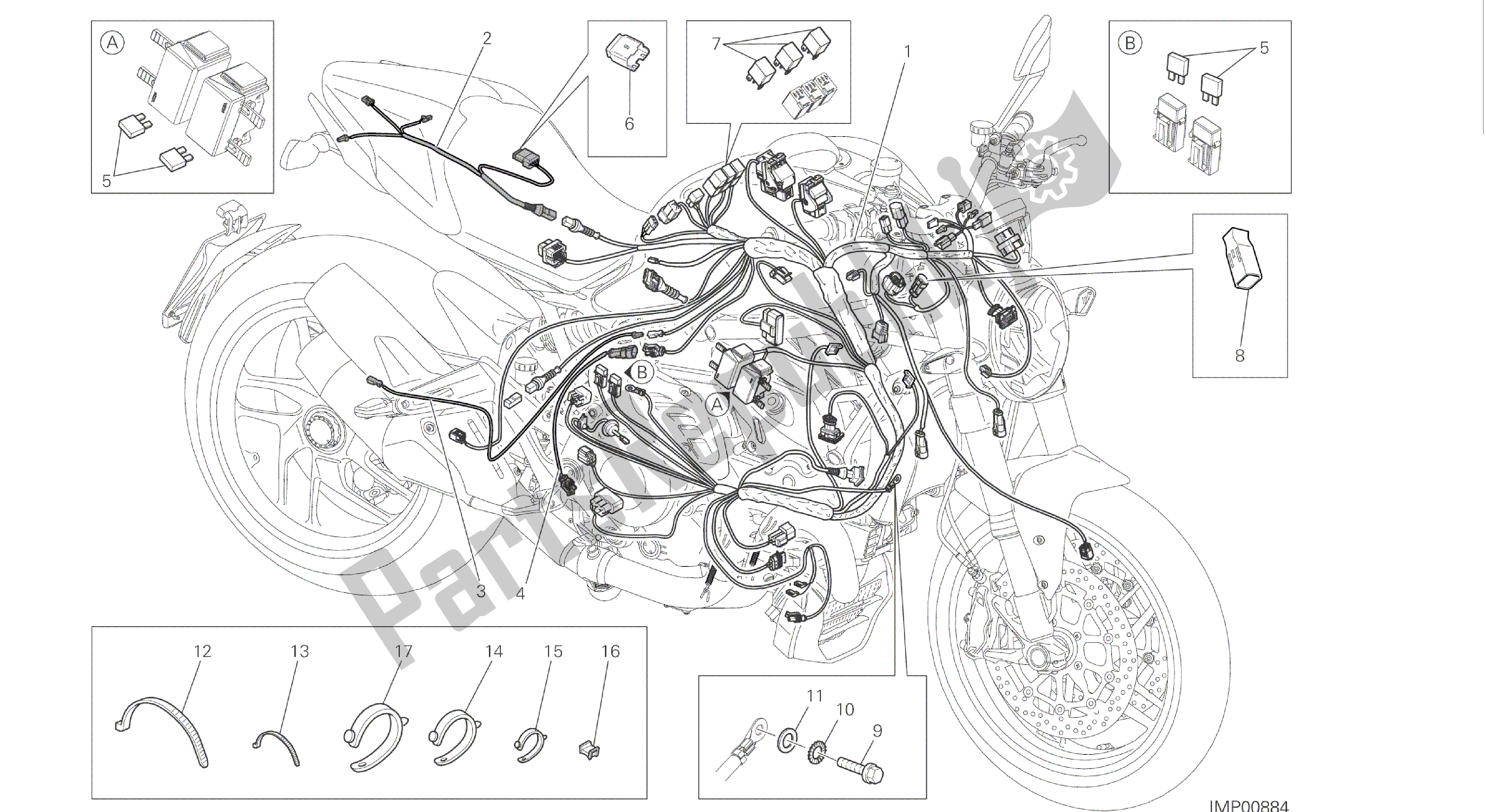 Tutte le parti per il Disegno 18b - Gruppo Cavi [mod: M 1200] Gruppo Elettrico del Ducati Monster 1200 2016