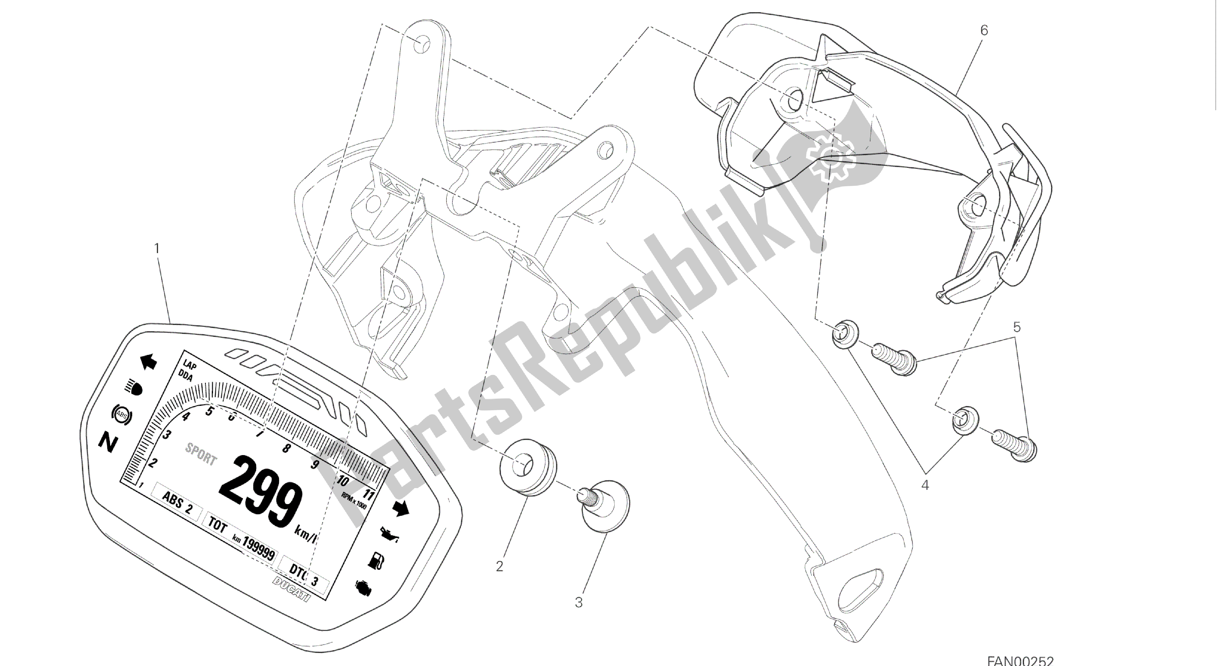 Alle onderdelen voor de Tekening 20a - Instrumentenpaneel [mod: M 1200] Groep Elektrisch van de Ducati Monster 1200 2016