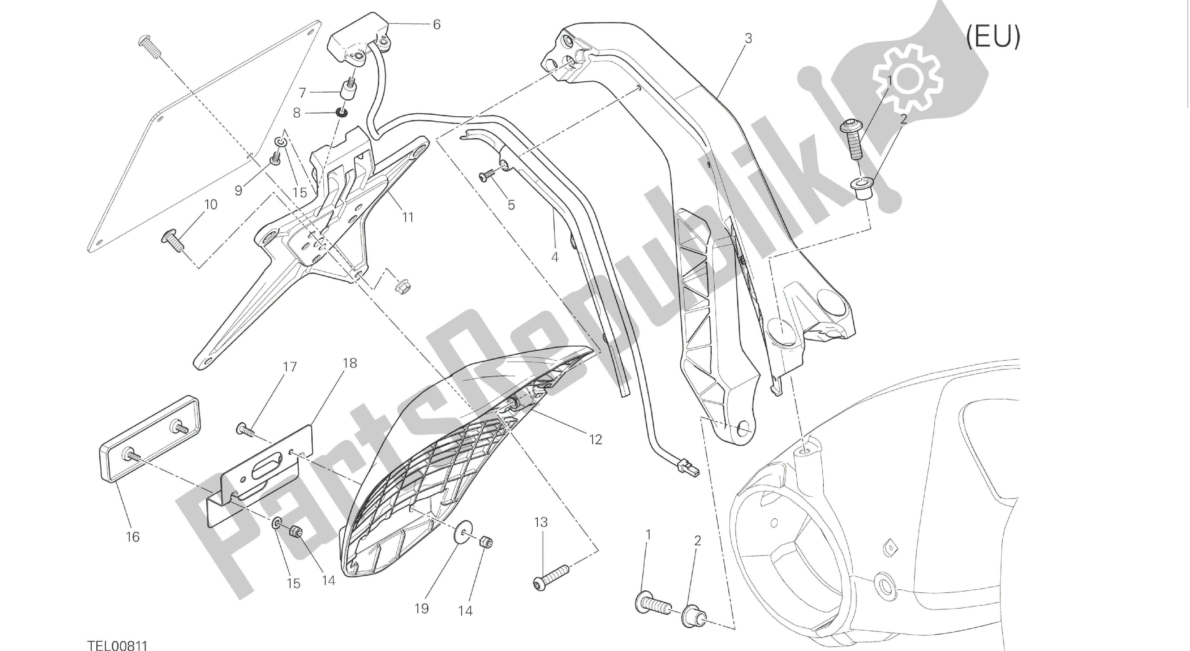 Alle onderdelen voor de Tekening 28b - Plaathouder [mod: M 1200; Xst: Eur, Fra, Jap, Twn] Groep Elektrisch van de Ducati Monster 1200 2016