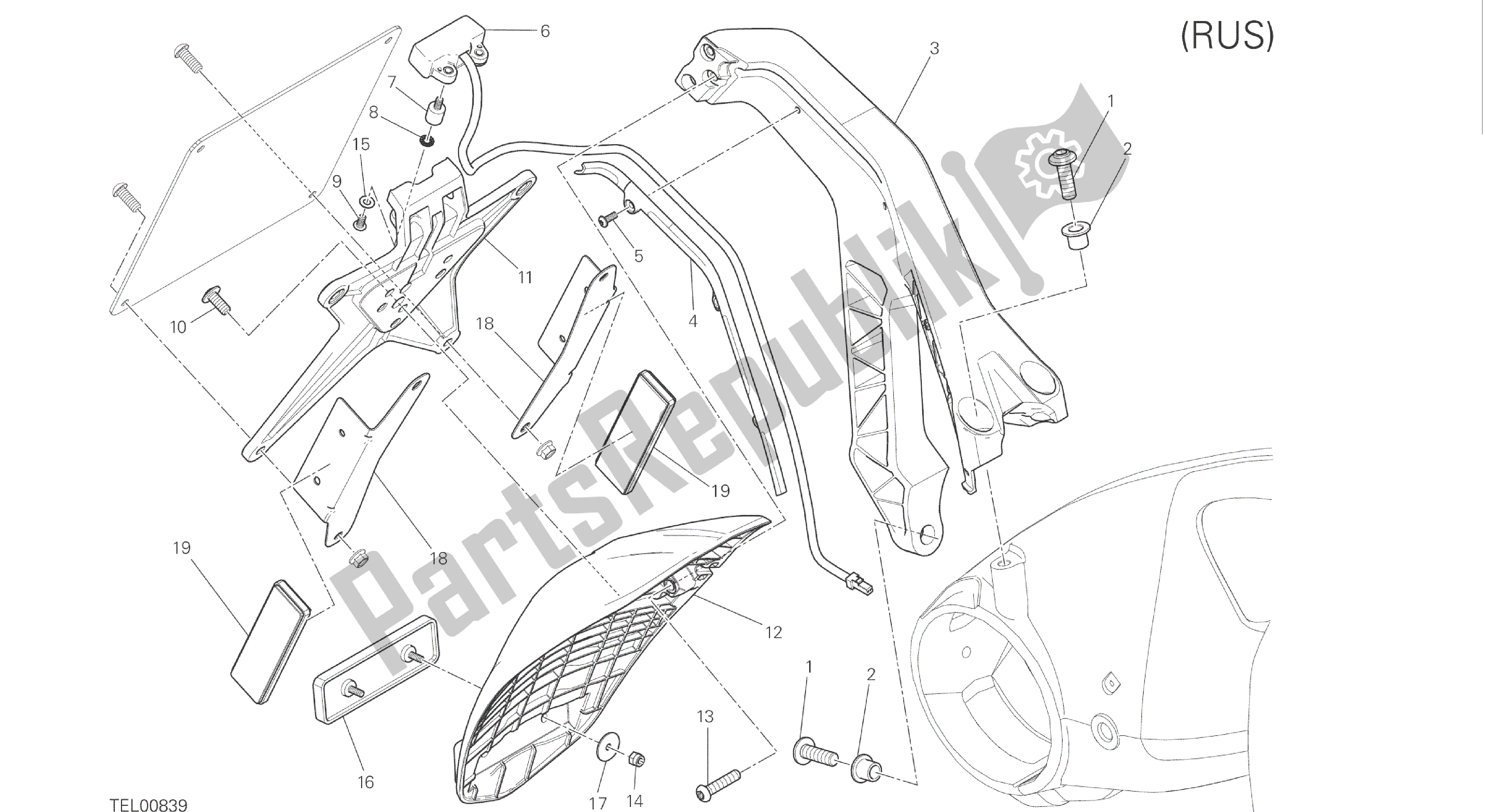 Todas las partes para Dibujo 28b - Portaplacas [mod: M 1200; Xst: Eur] Grupo Eléctrico de Ducati Monster 1200 2016