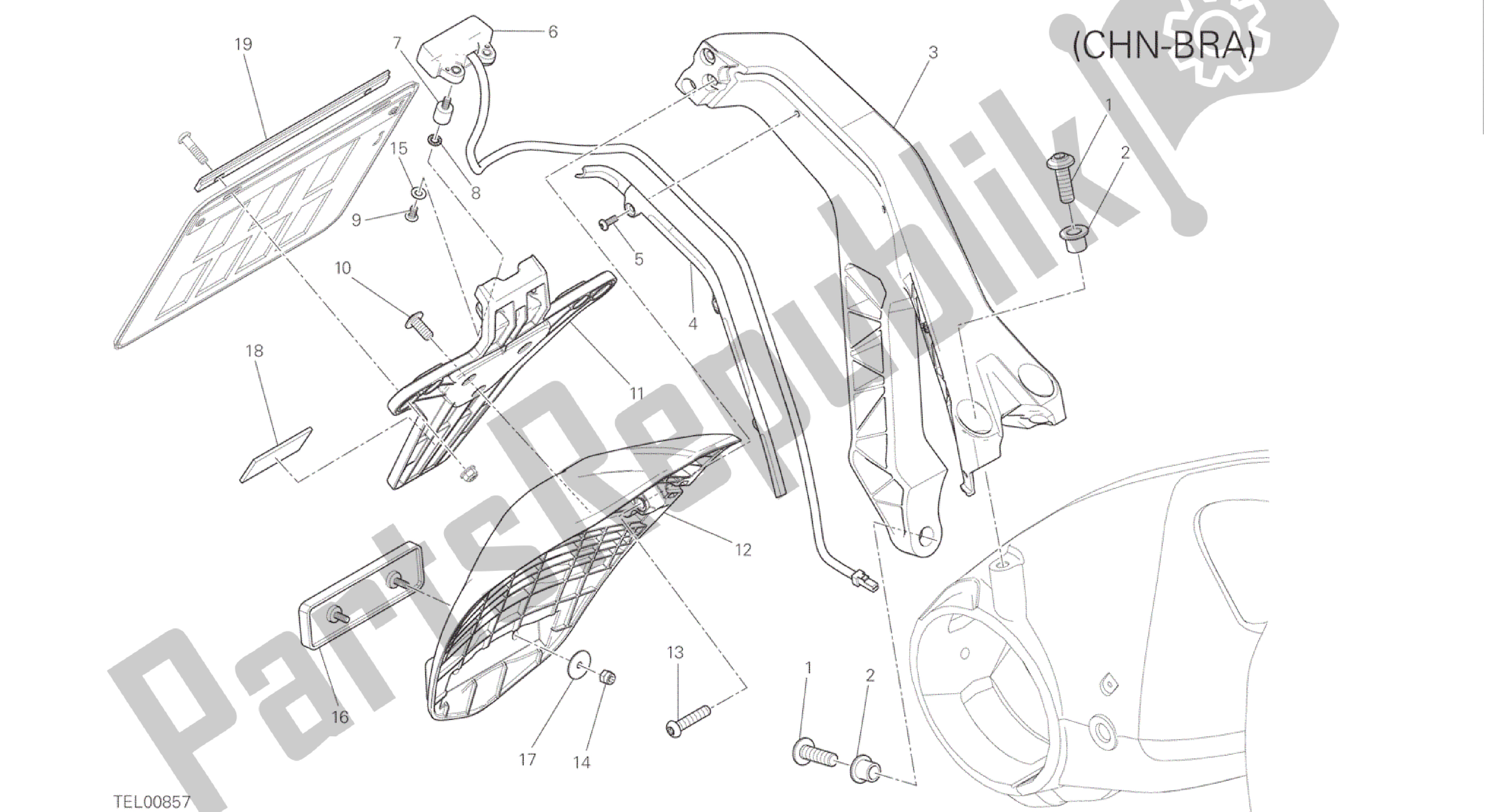 Alle onderdelen voor de Tekening 28b - Plaathouder [mod: M 1200; Xst: Beha, Chn] Groep Elektrisch van de Ducati Monster 1200 2016